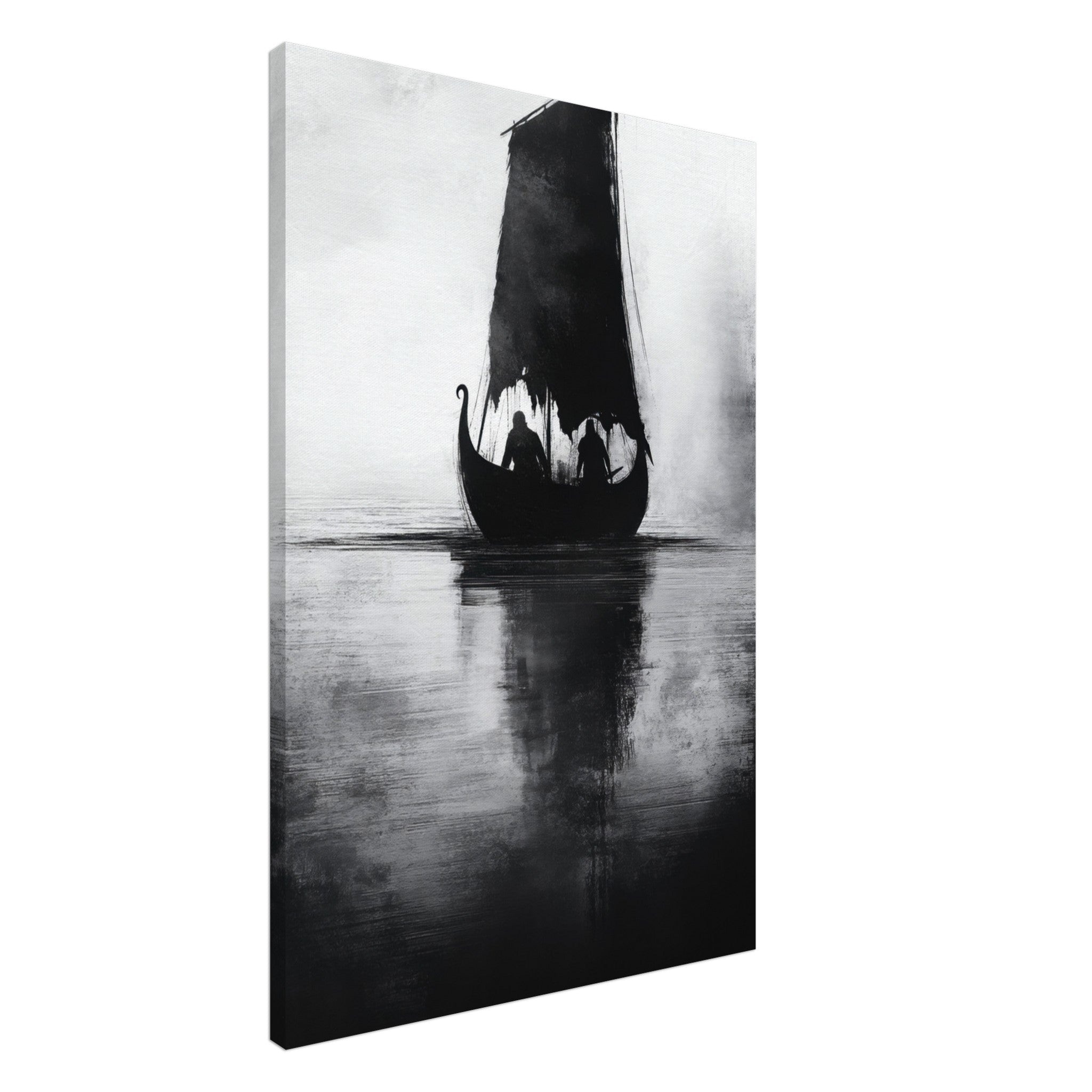 Canvas Portrait - The Ghostly Viking Longship Dark Nordic Ink Met 4 - Shop Ai Art WebShop - Digital Art online Store