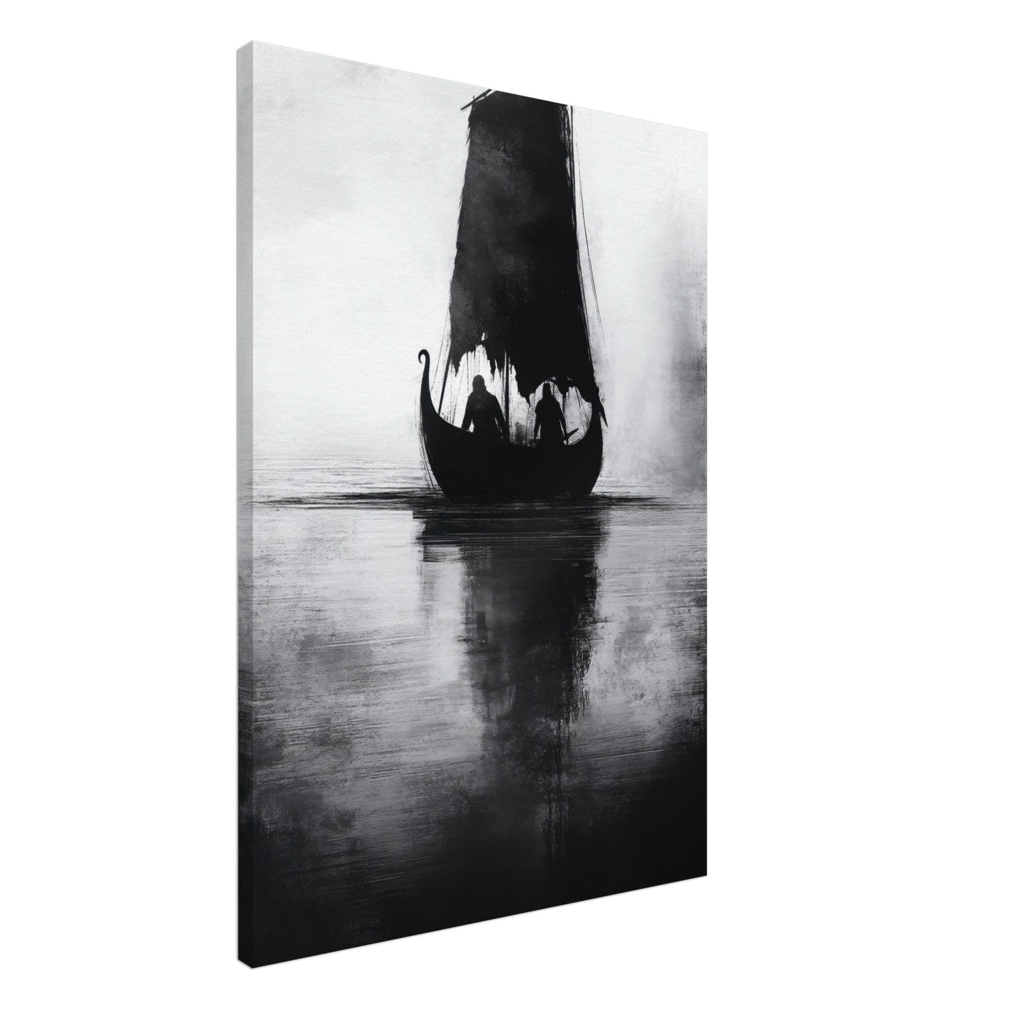Canvas Portrait - The Ghostly Viking Longship Dark Nordic Ink Met 4 - Shop Ai Art WebShop - Digital Art online Store