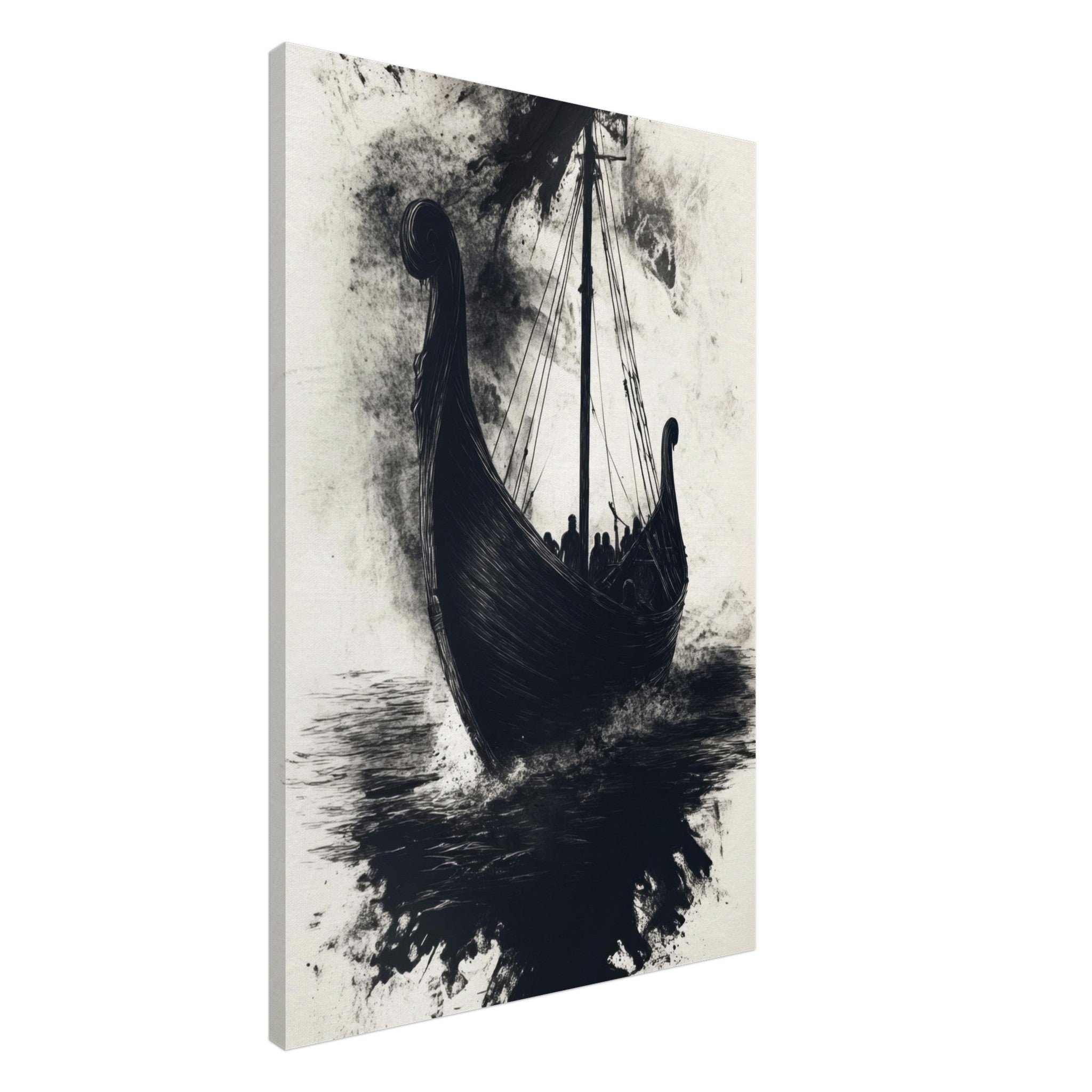 Canvas Portrait - The Ghostly Viking Longship Dark Nordic Ink Met 5 - Shop Ai Art WebShop - Digital Art online Store