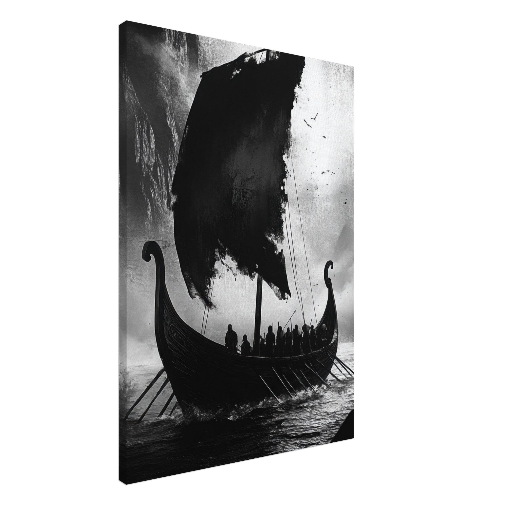 Canvas Portrait - The Ghostly Viking Longship Dark Nordic Ink Met - Shop Ai Art WebShop - Digital Art online Store