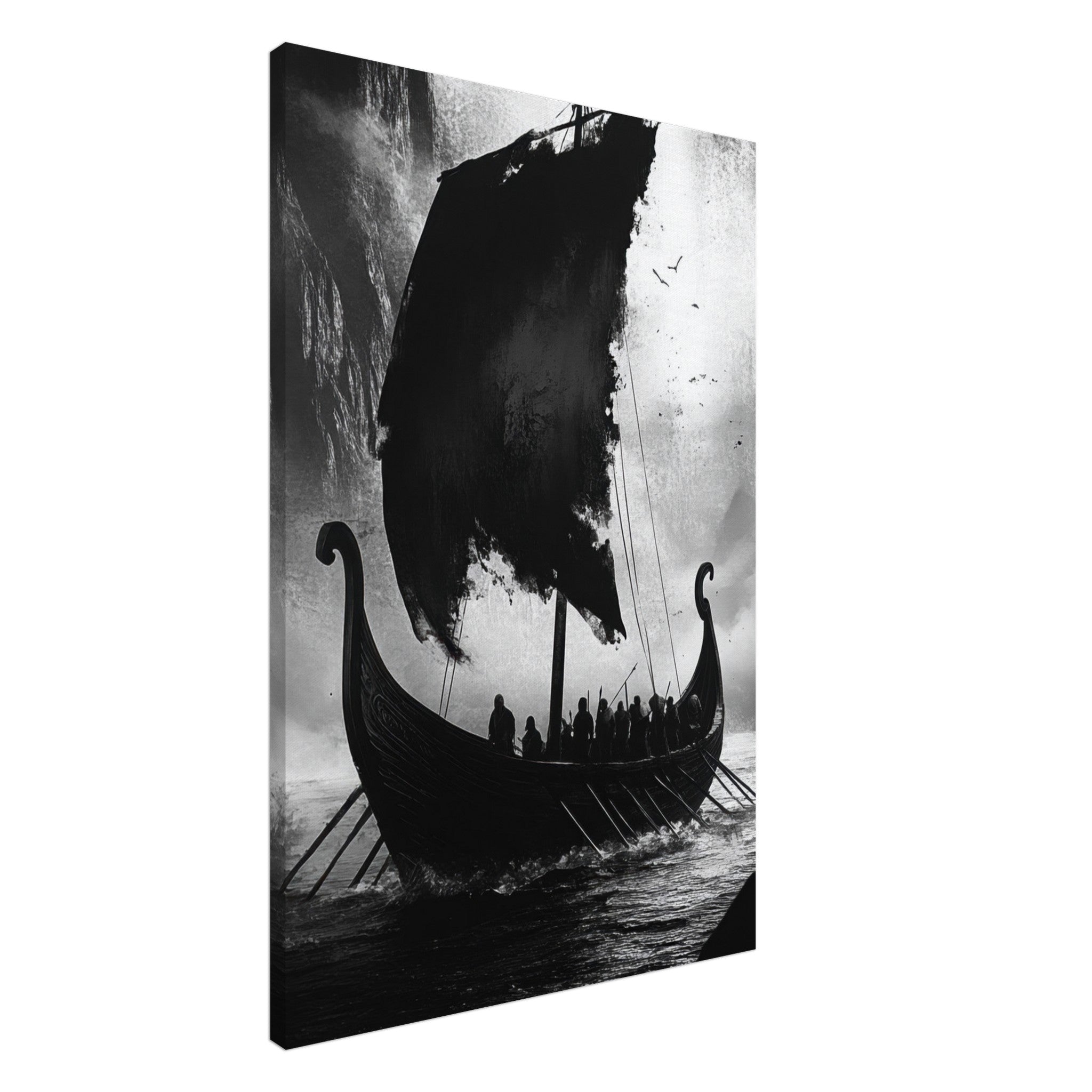 Canvas Portrait - The Ghostly Viking Longship Dark Nordic Ink Met - Shop Ai Art WebShop - Digital Art online Store