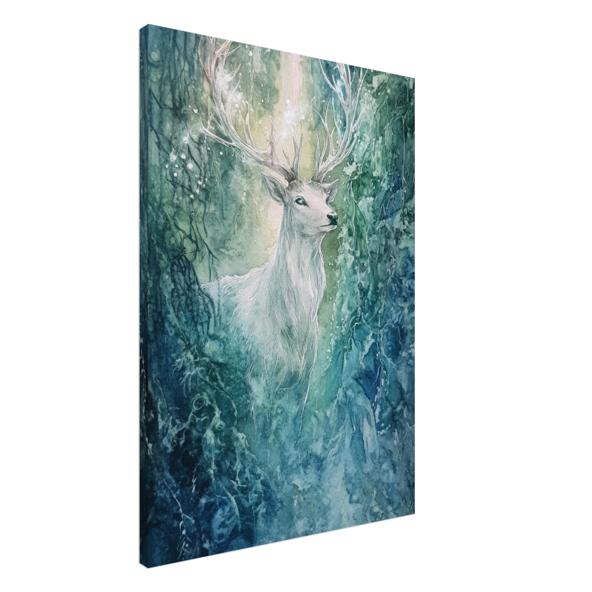 Canvas Portrait - The Silver Stag of the Enchanted Glade Fantasy 2 - Shop Ai Art WebShop - Digital Art online Store