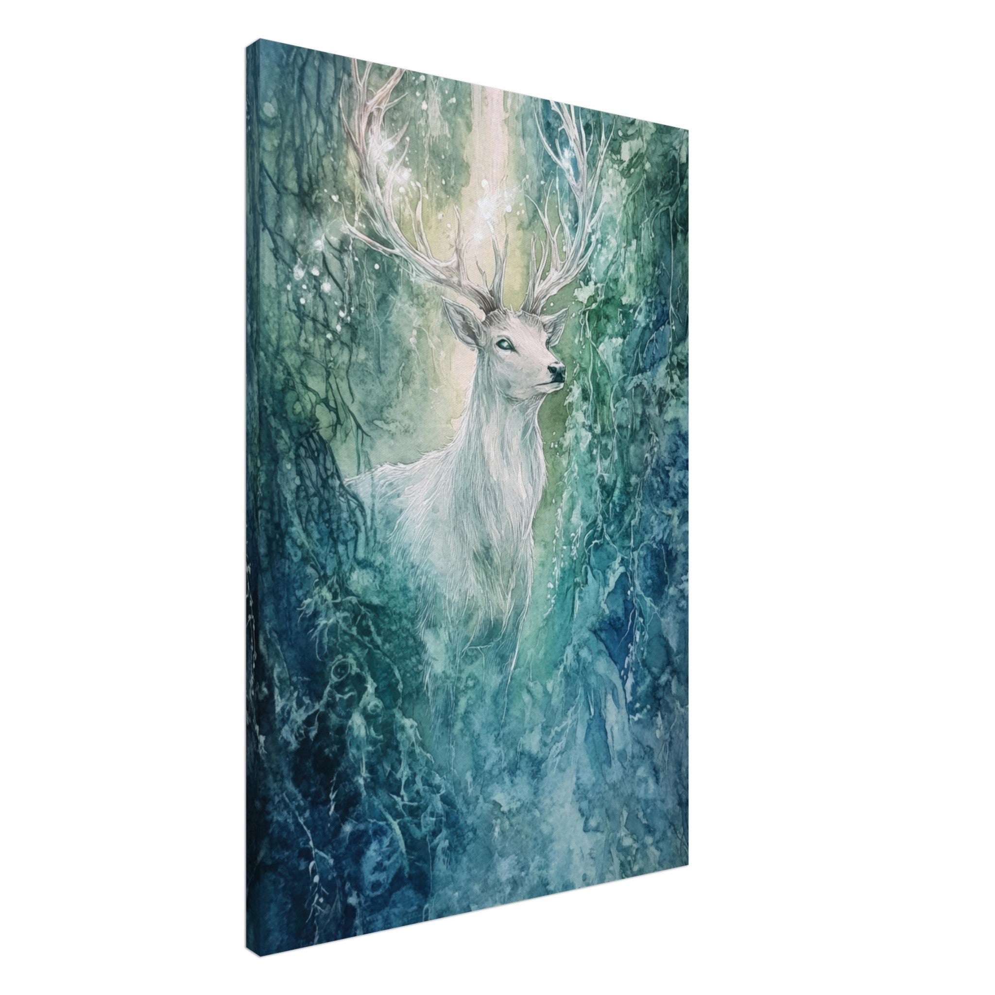 Canvas Portrait - The Silver Stag of the Enchanted Glade Fantasy 2 - Shop Ai Art WebShop - Digital Art online Store