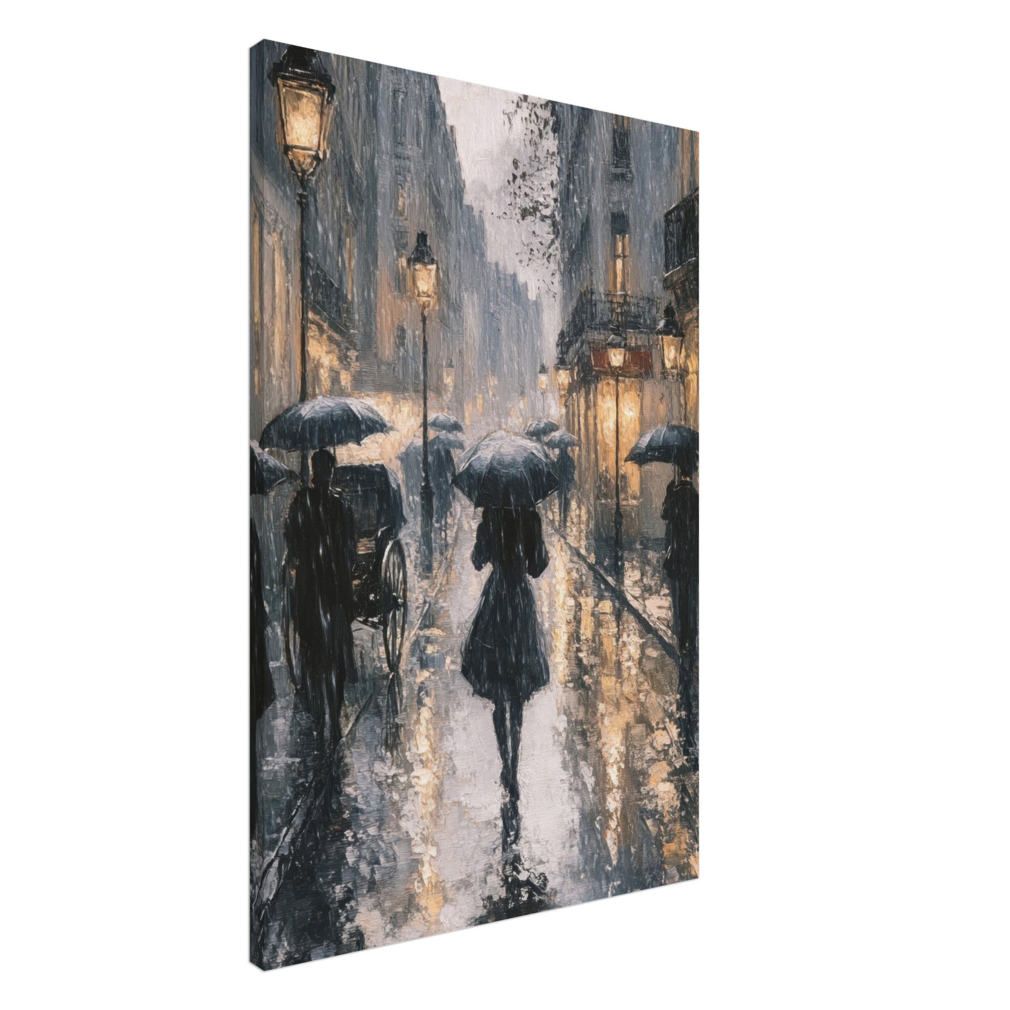 Canvas Portrait - Urban Rain Scene A rainy Parisian street in the 3 - Shop Ai Art WebShop - Digital Art online Store