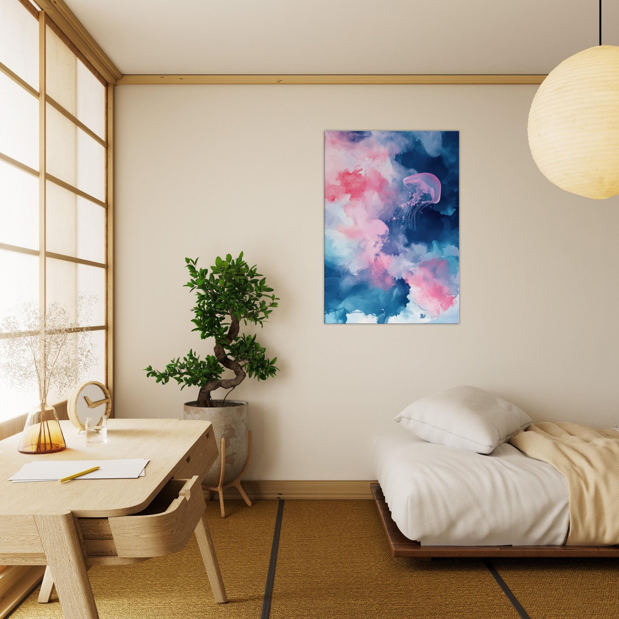 Canvas Portrait - Watercolor Jellyfish Drift Graceful jellyfish - Shop Ai Art WebShop - Digital Art online Store