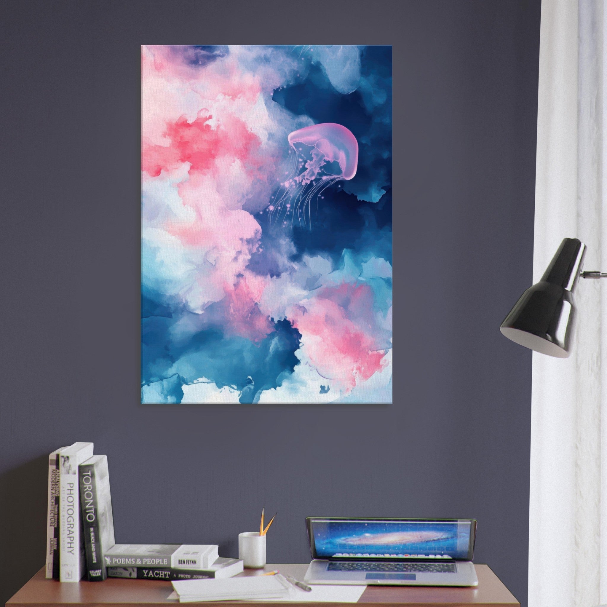 Canvas Portrait - Watercolor Jellyfish Drift Graceful jellyfish - Shop Ai Art WebShop - Digital Art online Store