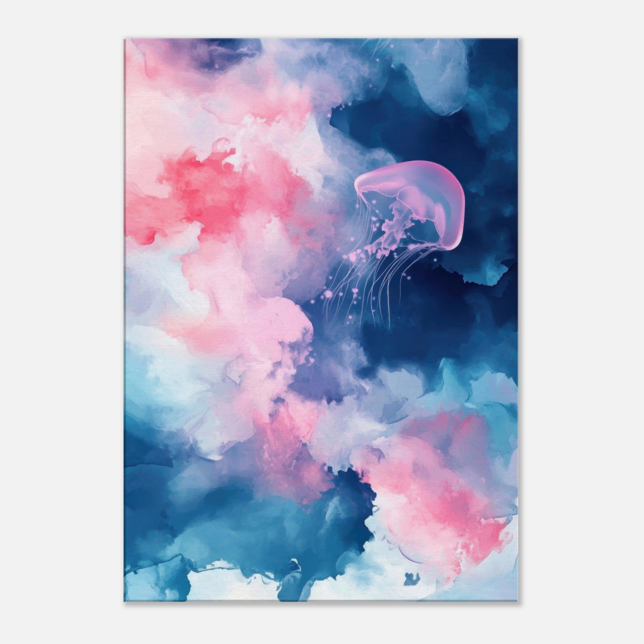 Canvas Portrait - Watercolor Jellyfish Drift Graceful jellyfish - Shop Ai Art WebShop - Digital Art online Store