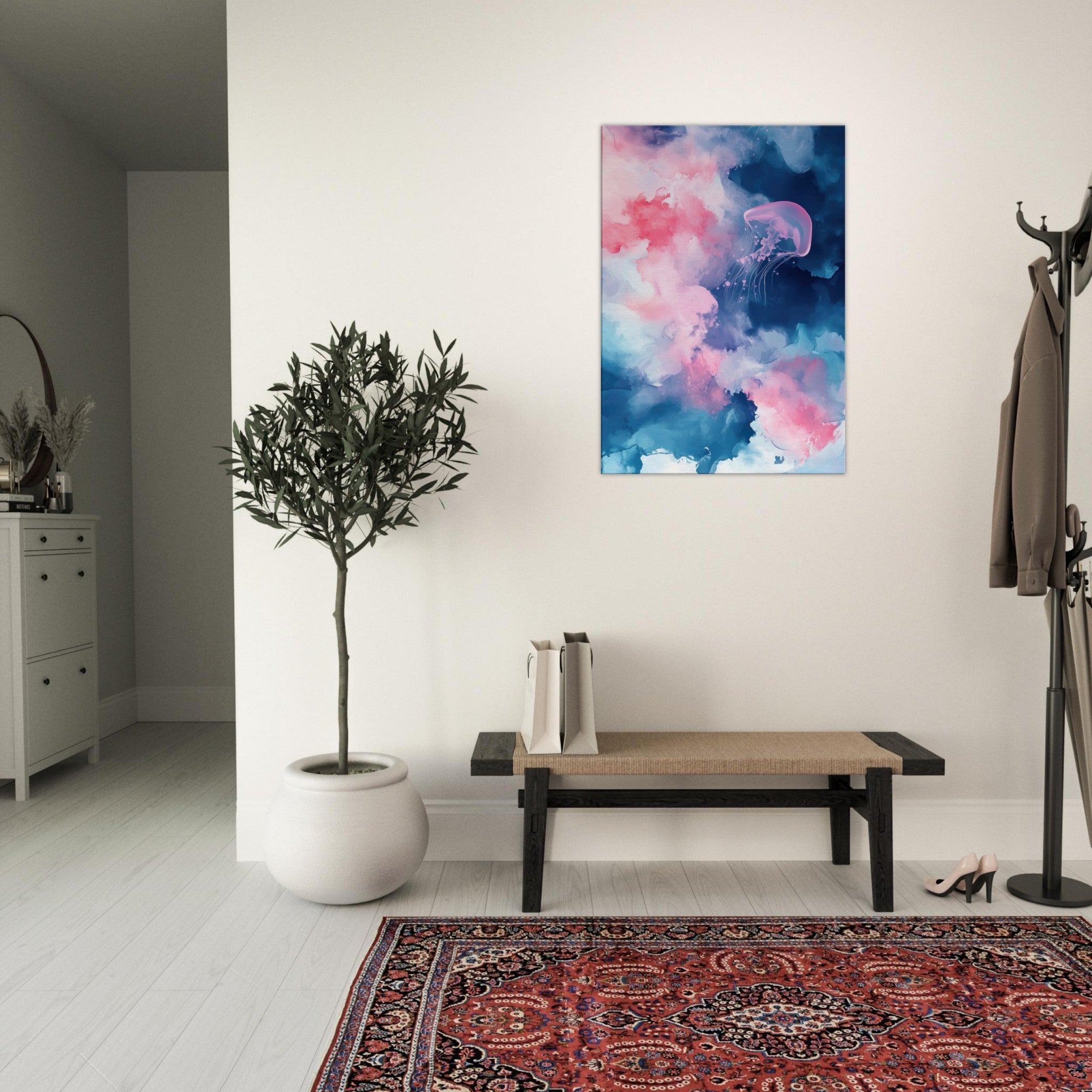 Canvas Portrait - Watercolor Jellyfish Drift Graceful jellyfish - Shop Ai Art WebShop - Digital Art online Store