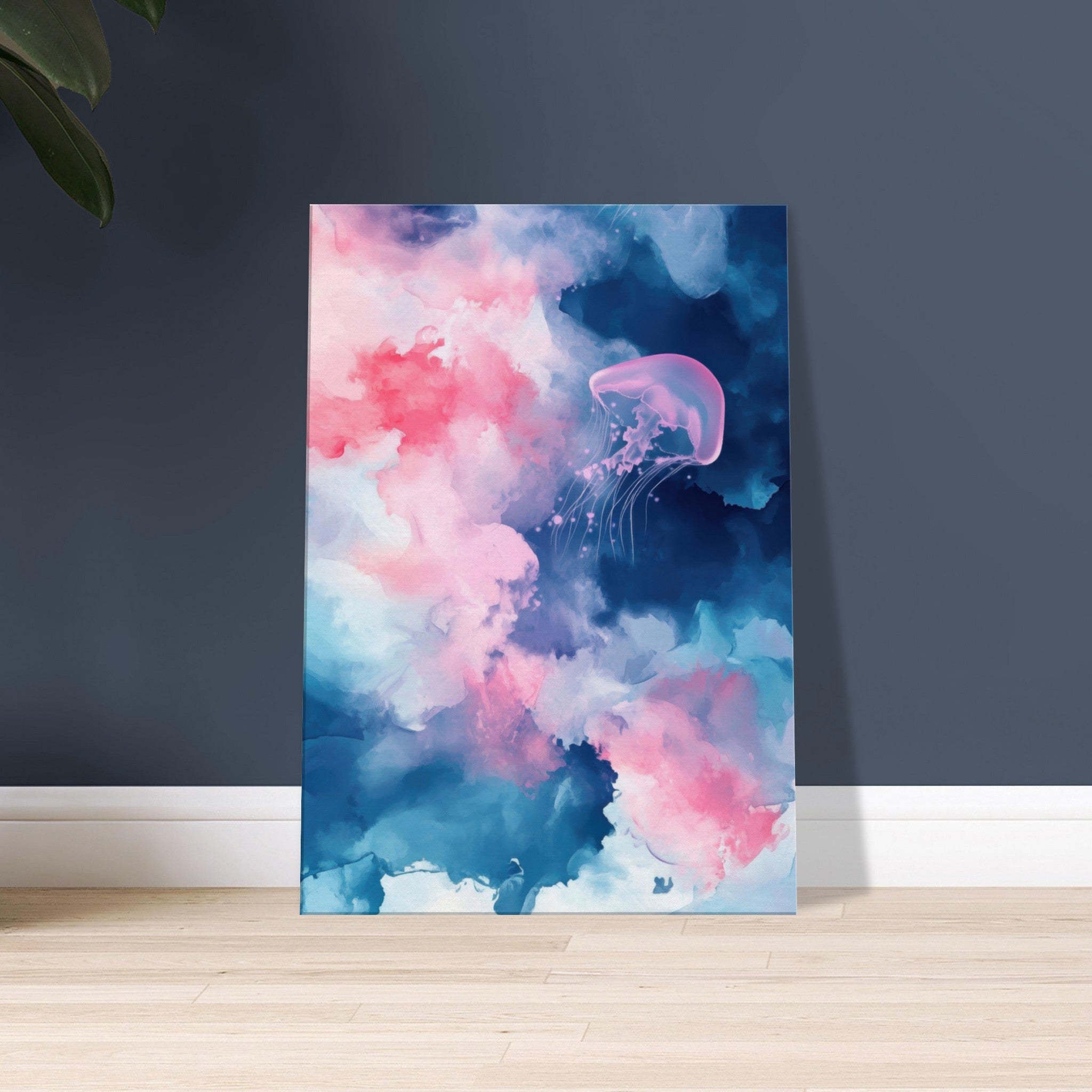 Canvas Portrait - Watercolor Jellyfish Drift Graceful jellyfish - Shop Ai Art WebShop - Digital Art online Store