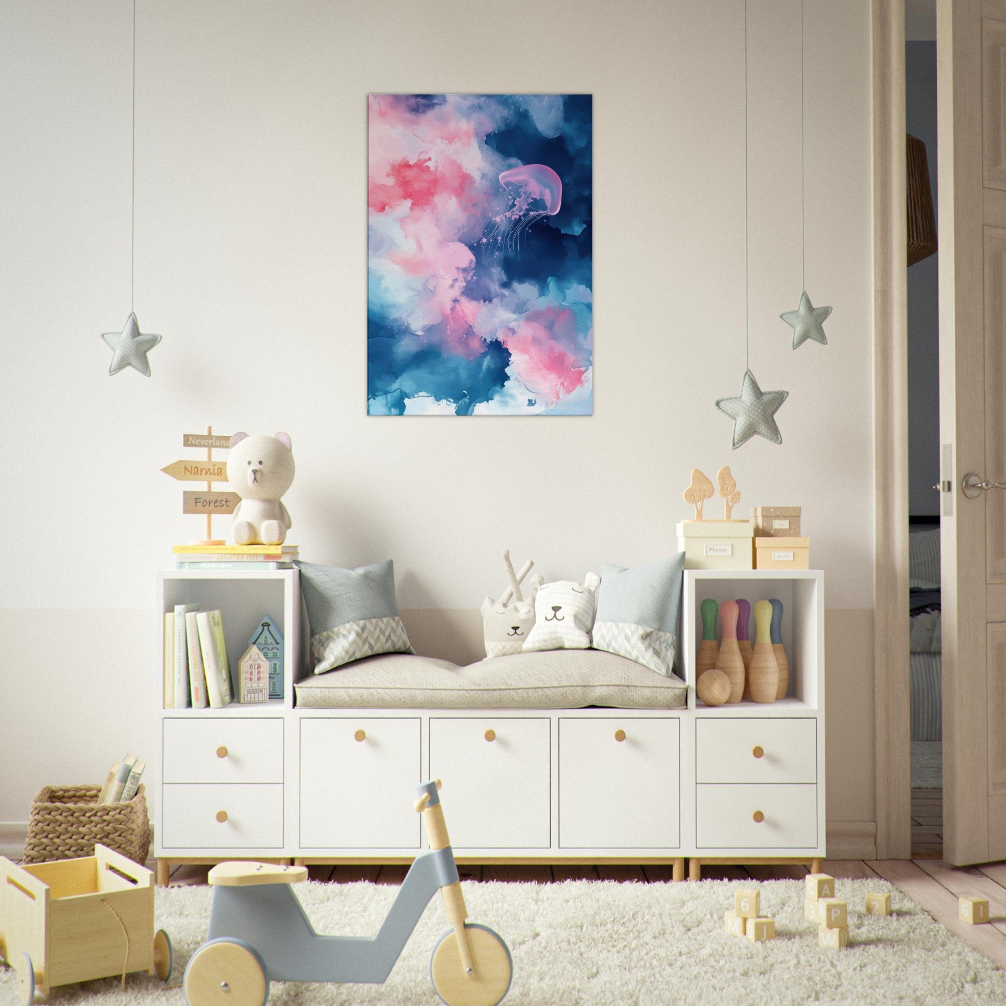 Canvas Portrait - Watercolor Jellyfish Drift Graceful jellyfish - Shop Ai Art WebShop - Digital Art online Store