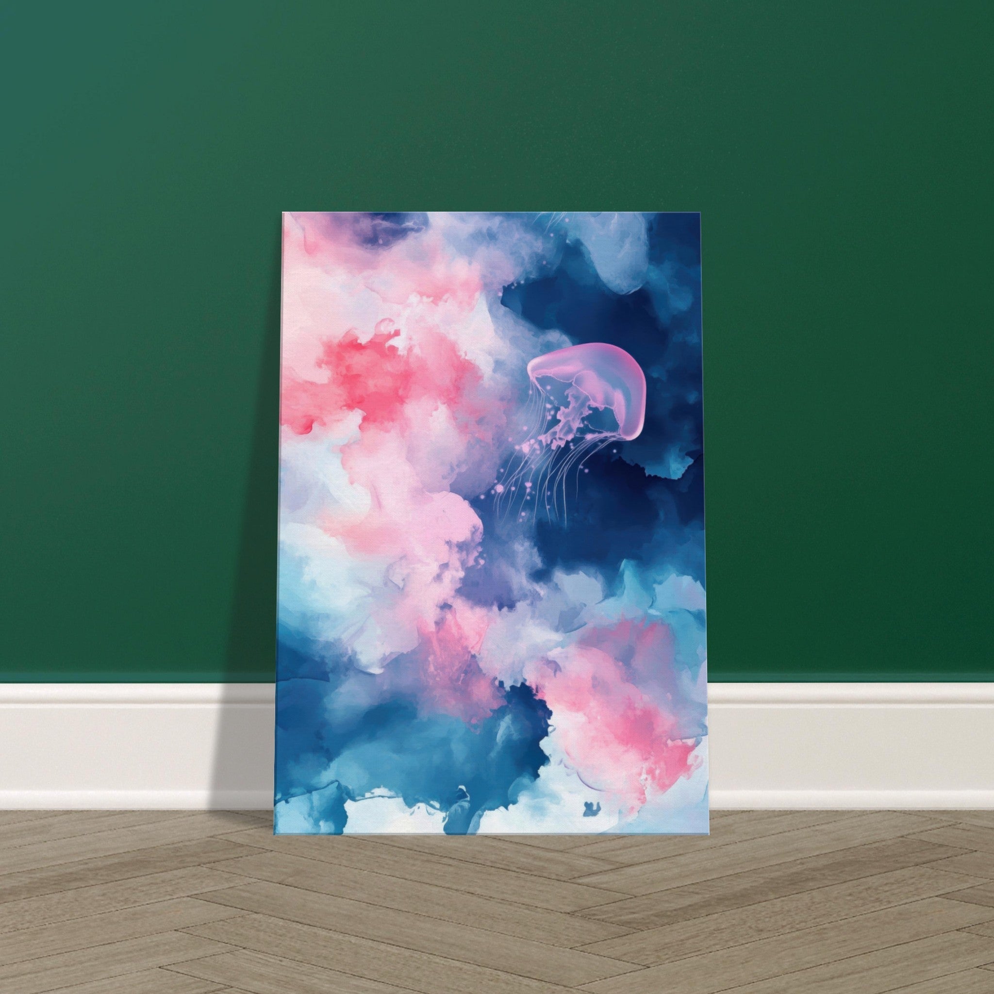 Canvas Portrait - Watercolor Jellyfish Drift Graceful jellyfish - Shop Ai Art WebShop - Digital Art online Store
