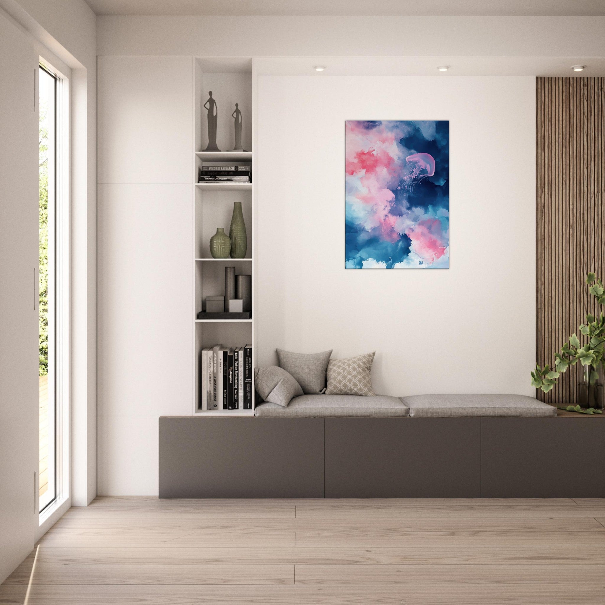 Canvas Portrait - Watercolor Jellyfish Drift Graceful jellyfish - Shop Ai Art WebShop - Digital Art online Store