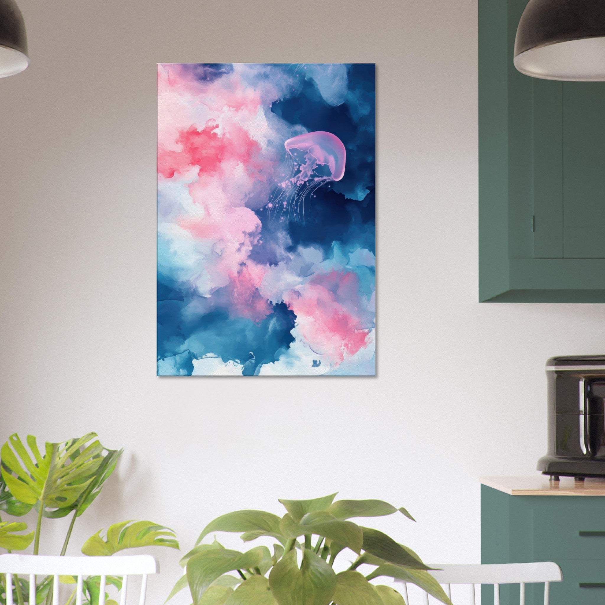 Canvas Portrait - Watercolor Jellyfish Drift Graceful jellyfish - Shop Ai Art WebShop - Digital Art online Store