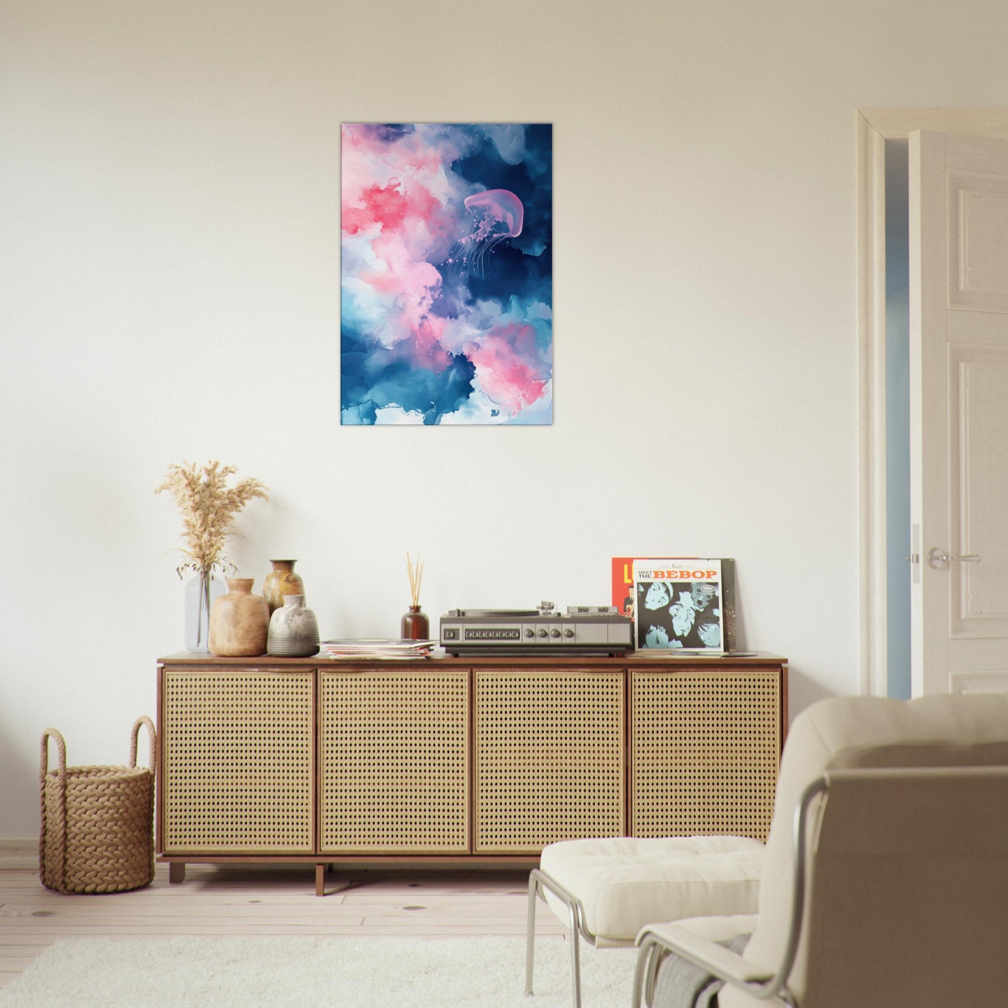 Canvas Portrait - Watercolor Jellyfish Drift Graceful jellyfish - Shop Ai Art WebShop - Digital Art online Store