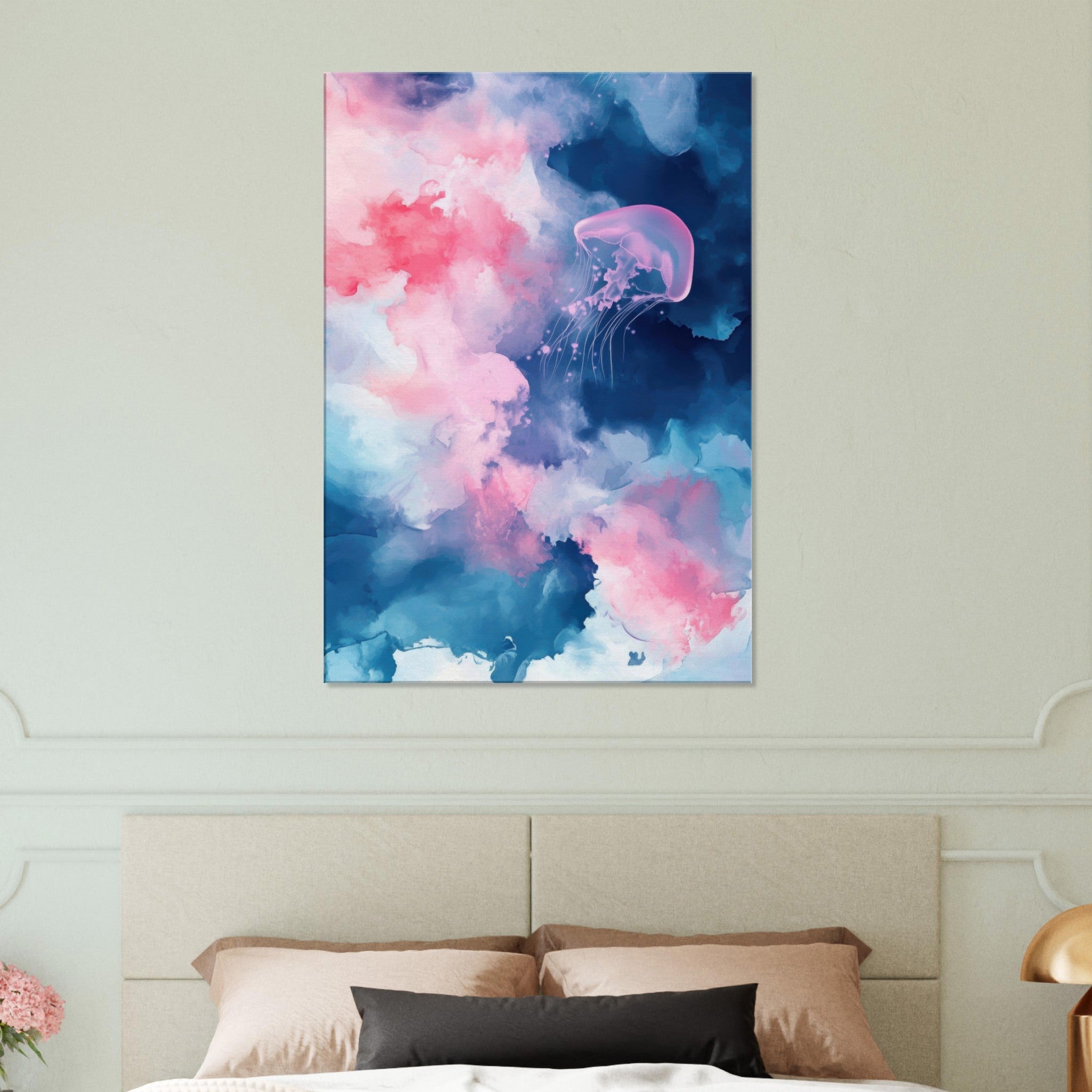 Canvas Portrait - Watercolor Jellyfish Drift Graceful jellyfish - Shop Ai Art WebShop - Digital Art online Store