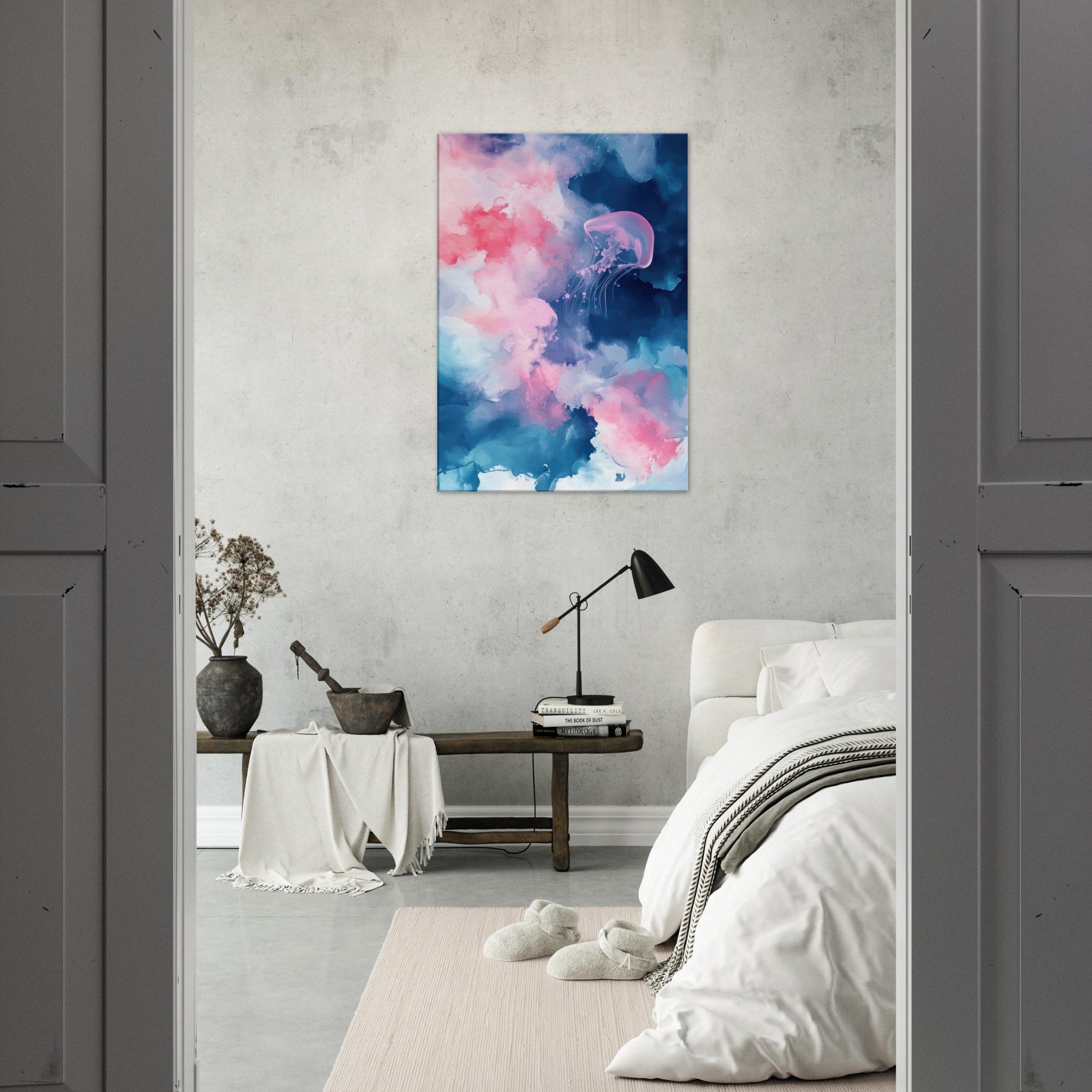 Canvas Portrait - Watercolor Jellyfish Drift Graceful jellyfish - Shop Ai Art WebShop - Digital Art online Store