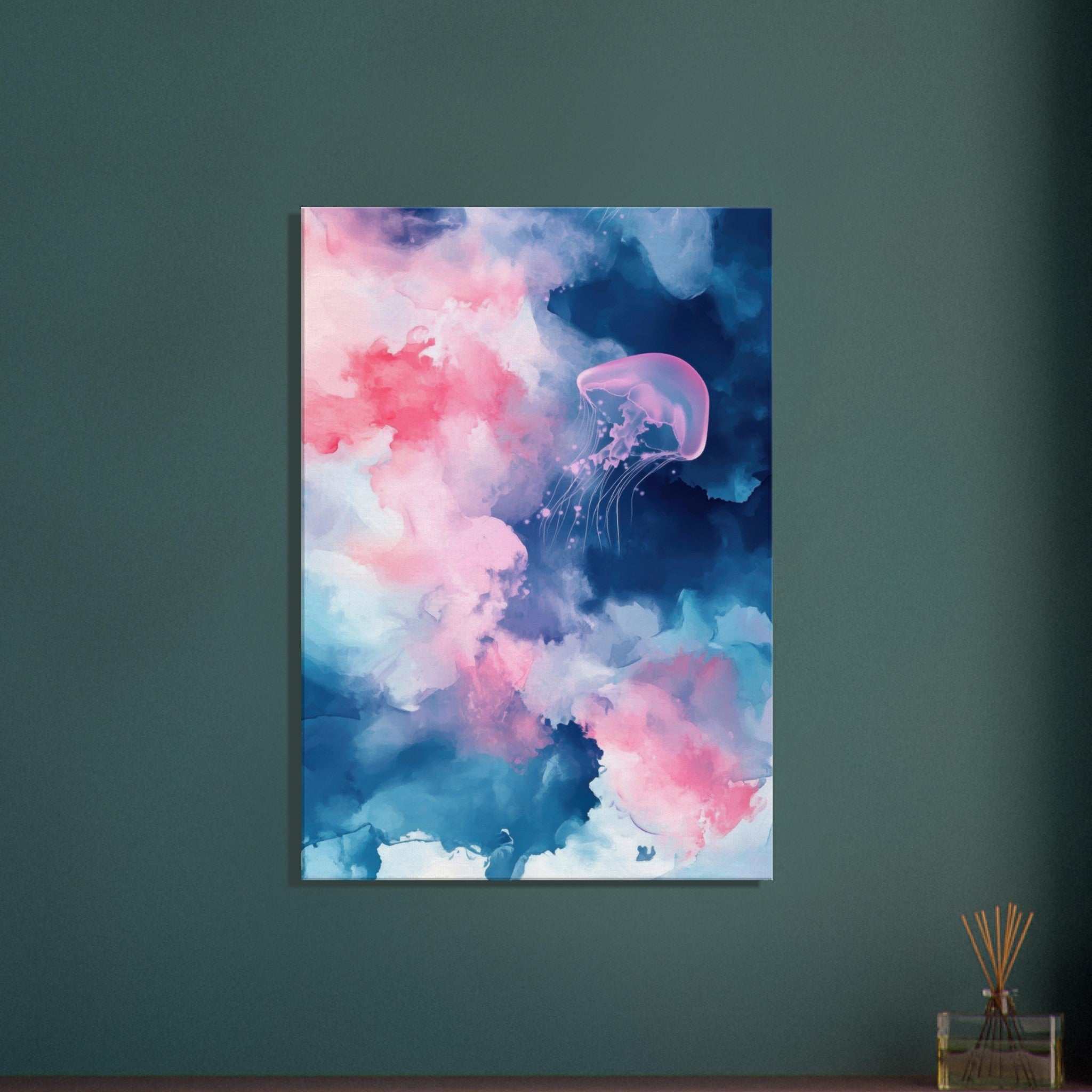 Canvas Portrait - Watercolor Jellyfish Drift Graceful jellyfish - Shop Ai Art WebShop - Digital Art online Store