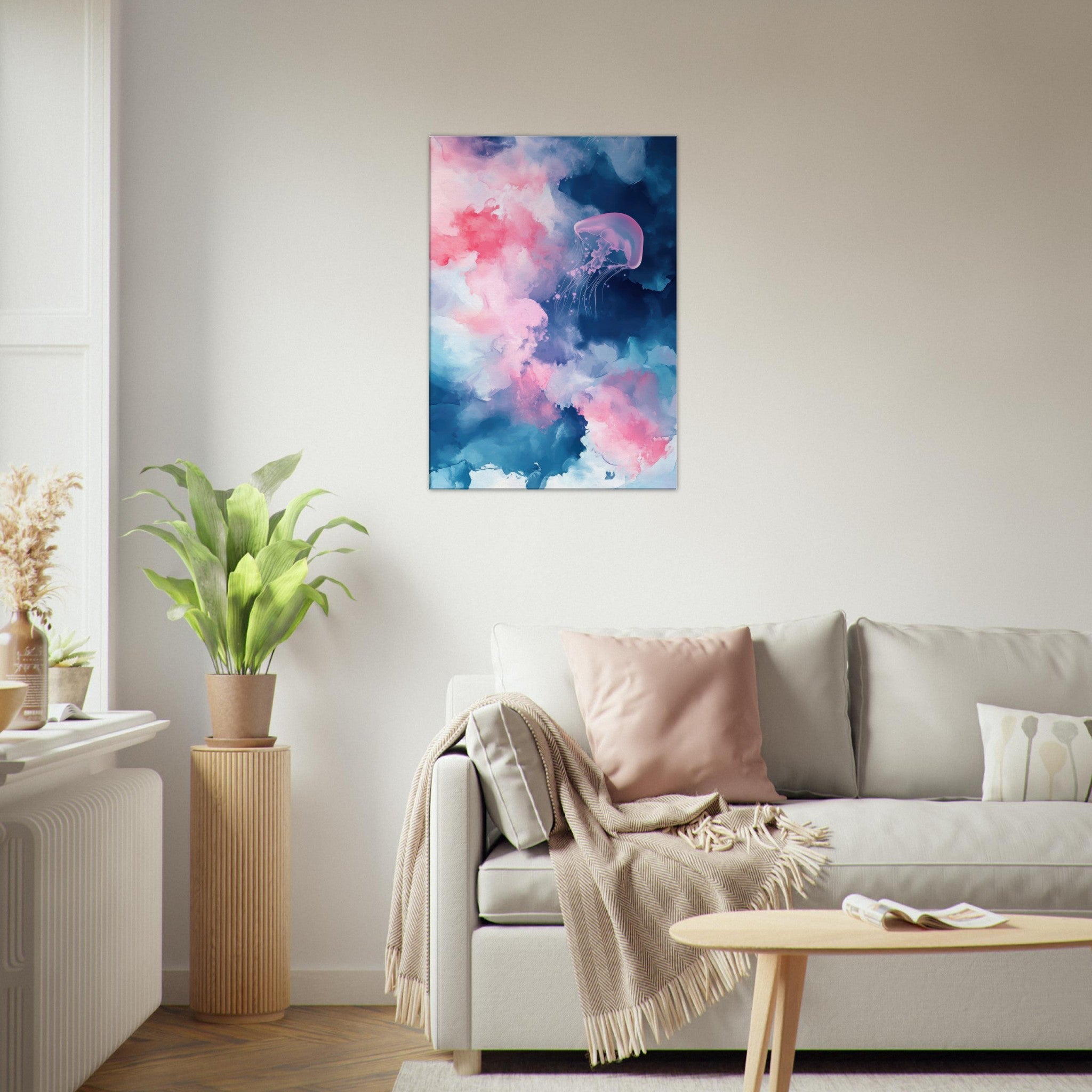 Canvas Portrait - Watercolor Jellyfish Drift Graceful jellyfish - Shop Ai Art WebShop - Digital Art online Store