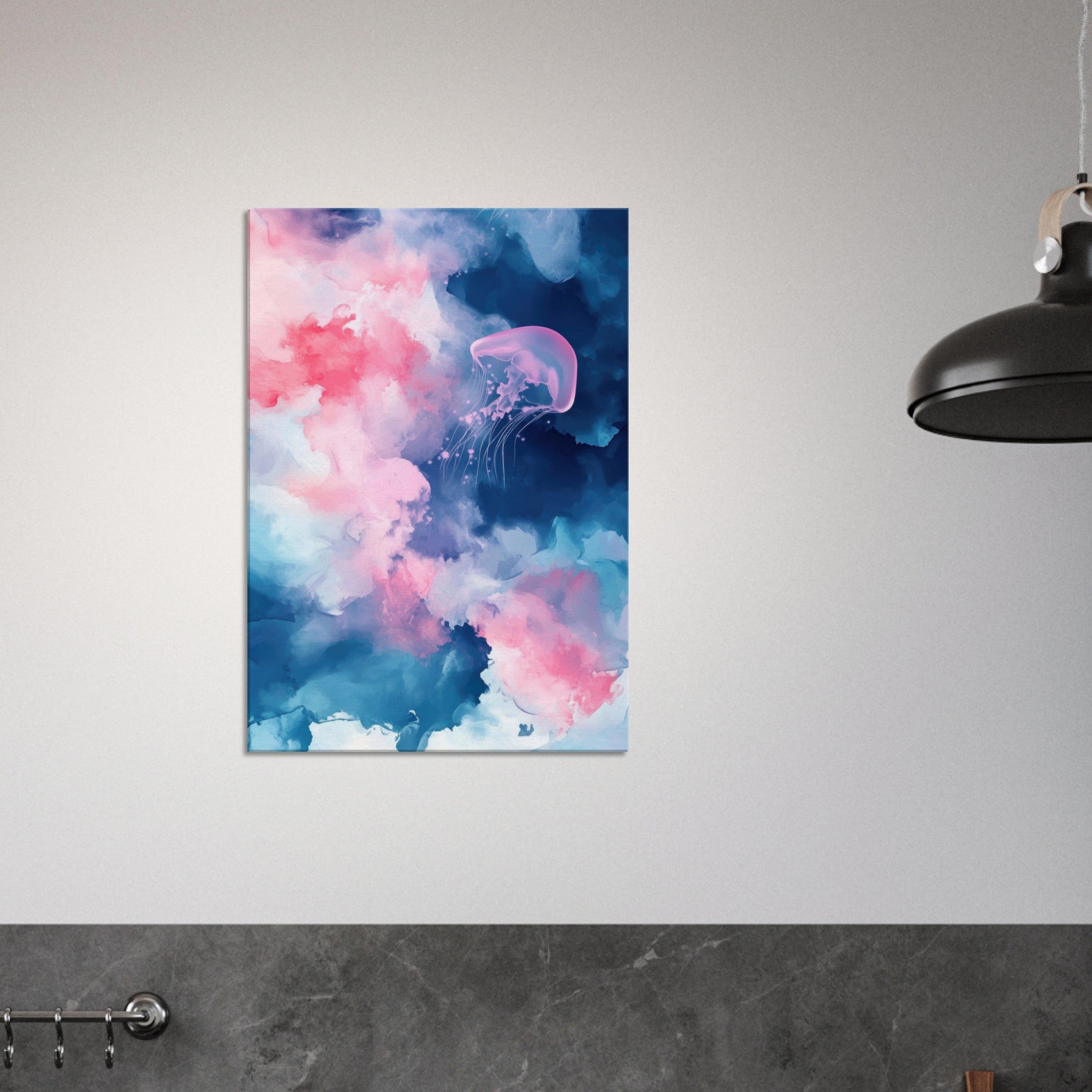 Canvas Portrait - Watercolor Jellyfish Drift Graceful jellyfish - Shop Ai Art WebShop - Digital Art online Store
