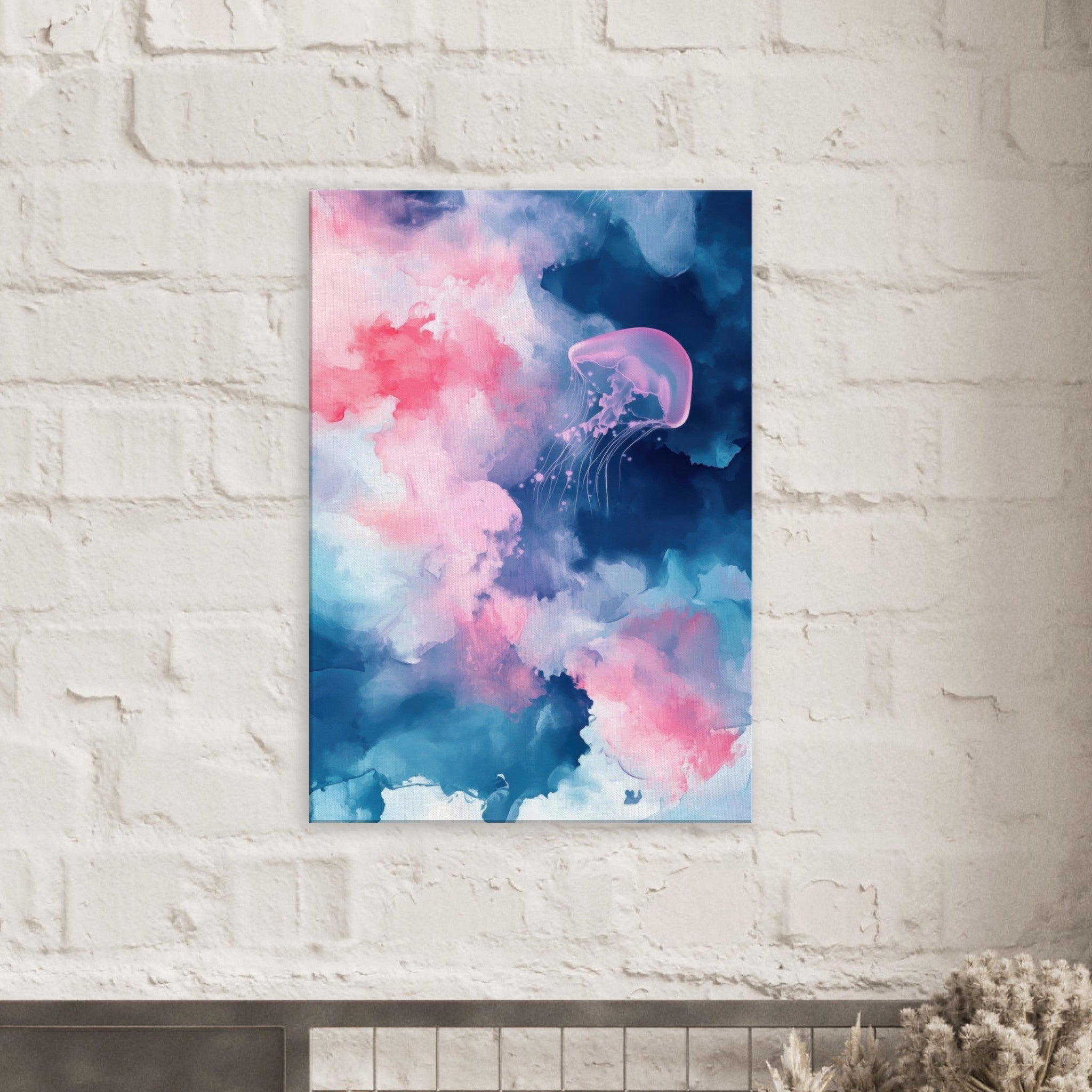 Canvas Portrait - Watercolor Jellyfish Drift Graceful jellyfish - Shop Ai Art WebShop - Digital Art online Store