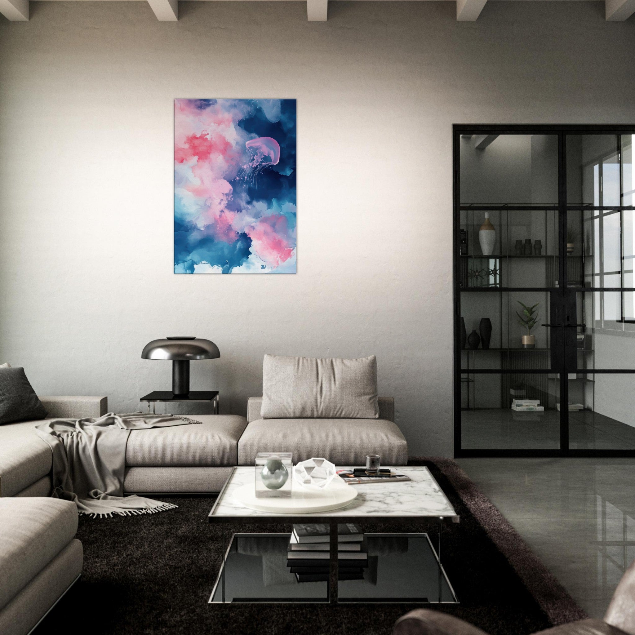 Canvas Portrait - Watercolor Jellyfish Drift Graceful jellyfish - Shop Ai Art WebShop - Digital Art online Store
