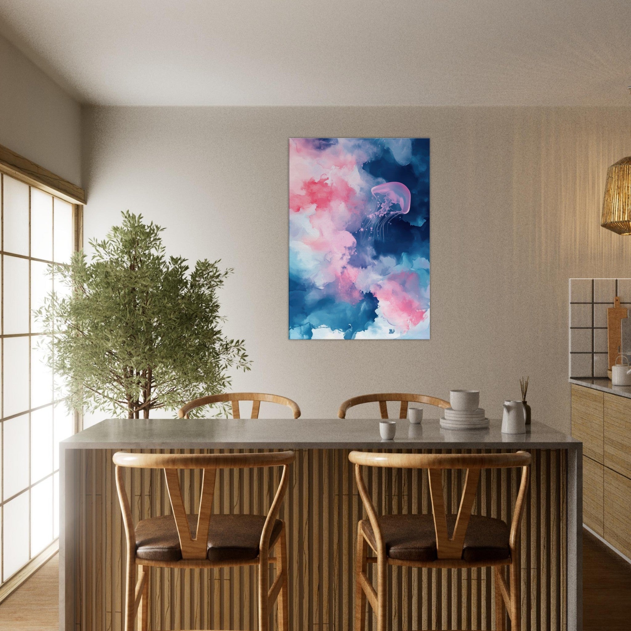 Canvas Portrait - Watercolor Jellyfish Drift Graceful jellyfish - Shop Ai Art WebShop - Digital Art online Store