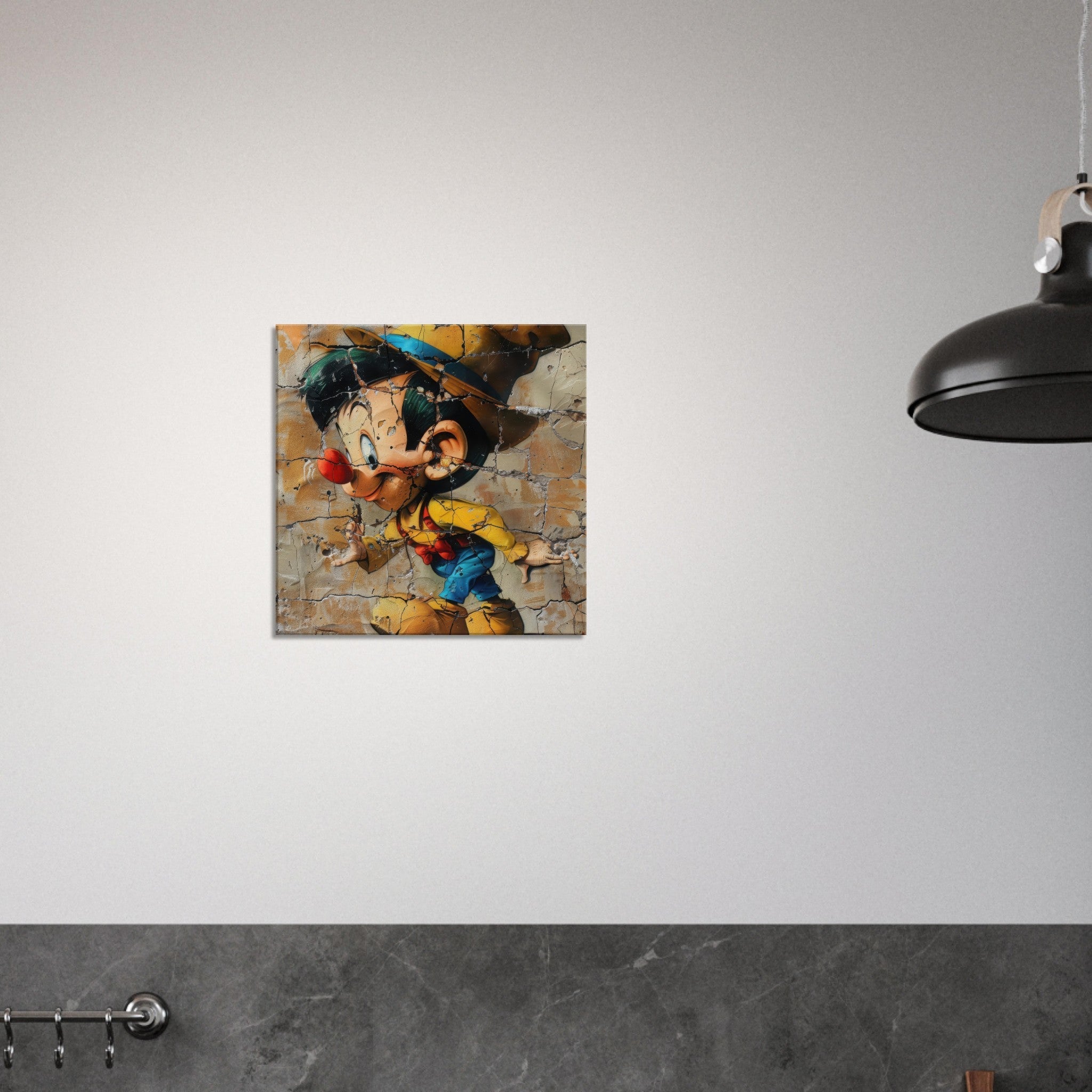 Canvas Square - street art style pinochio being naughty 19 - Shop Ai Art WebShop - Digital Art online Store