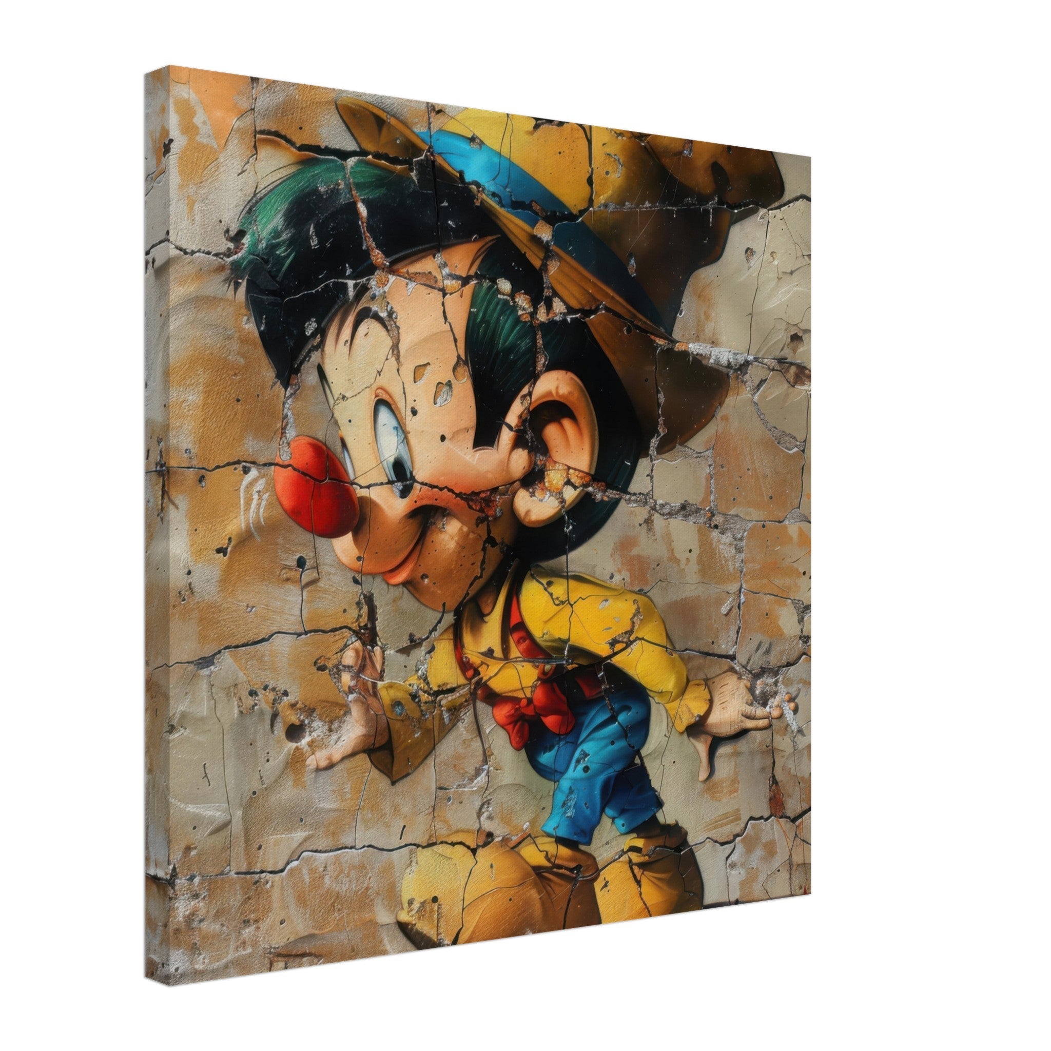 Canvas Square - street art style pinochio being naughty 19 - Shop Ai Art WebShop - Digital Art online Store