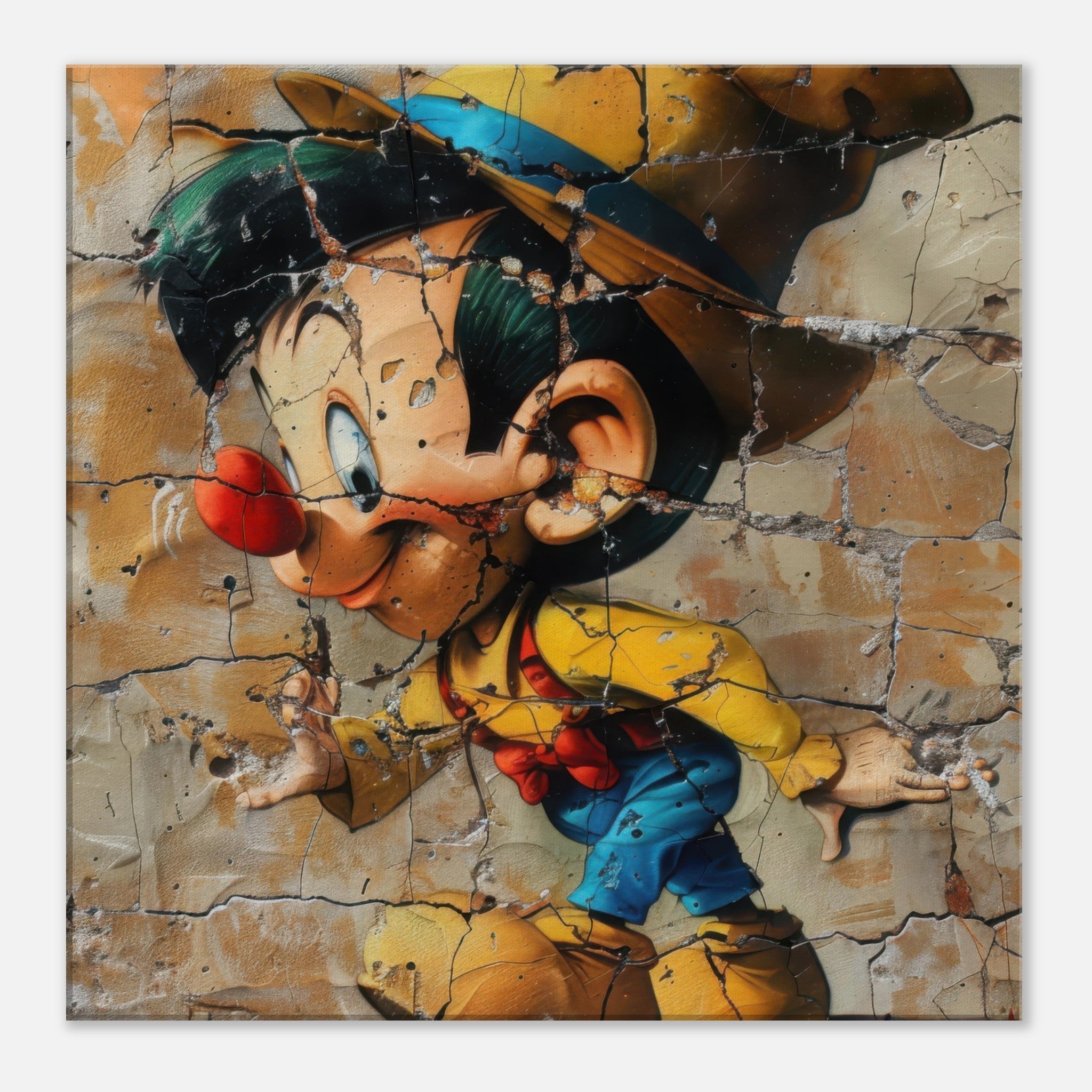 Canvas Square - street art style pinochio being naughty 19 - Shop Ai Art WebShop - Digital Art online Store
