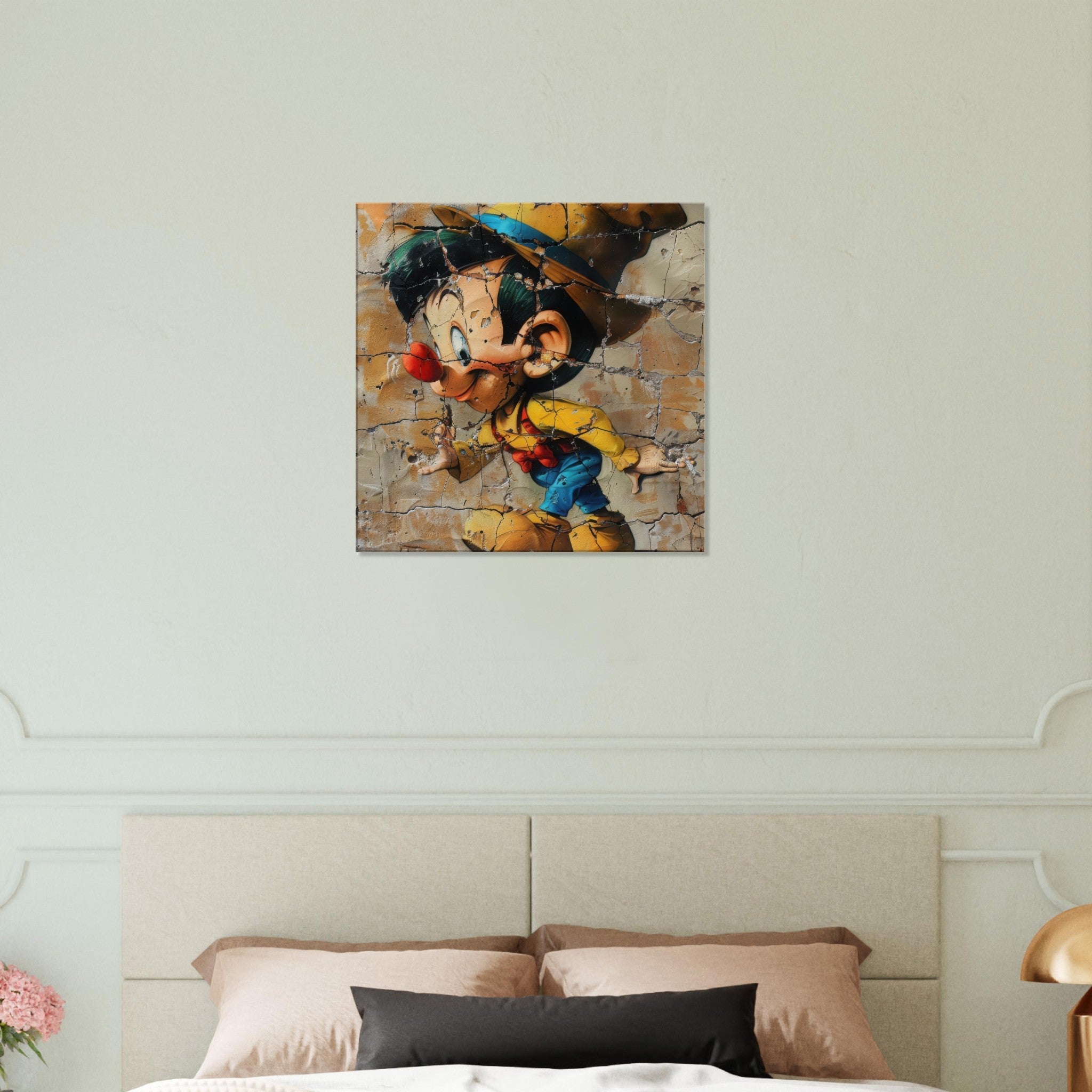 Canvas Square - street art style pinochio being naughty 19 - Shop Ai Art WebShop - Digital Art online Store
