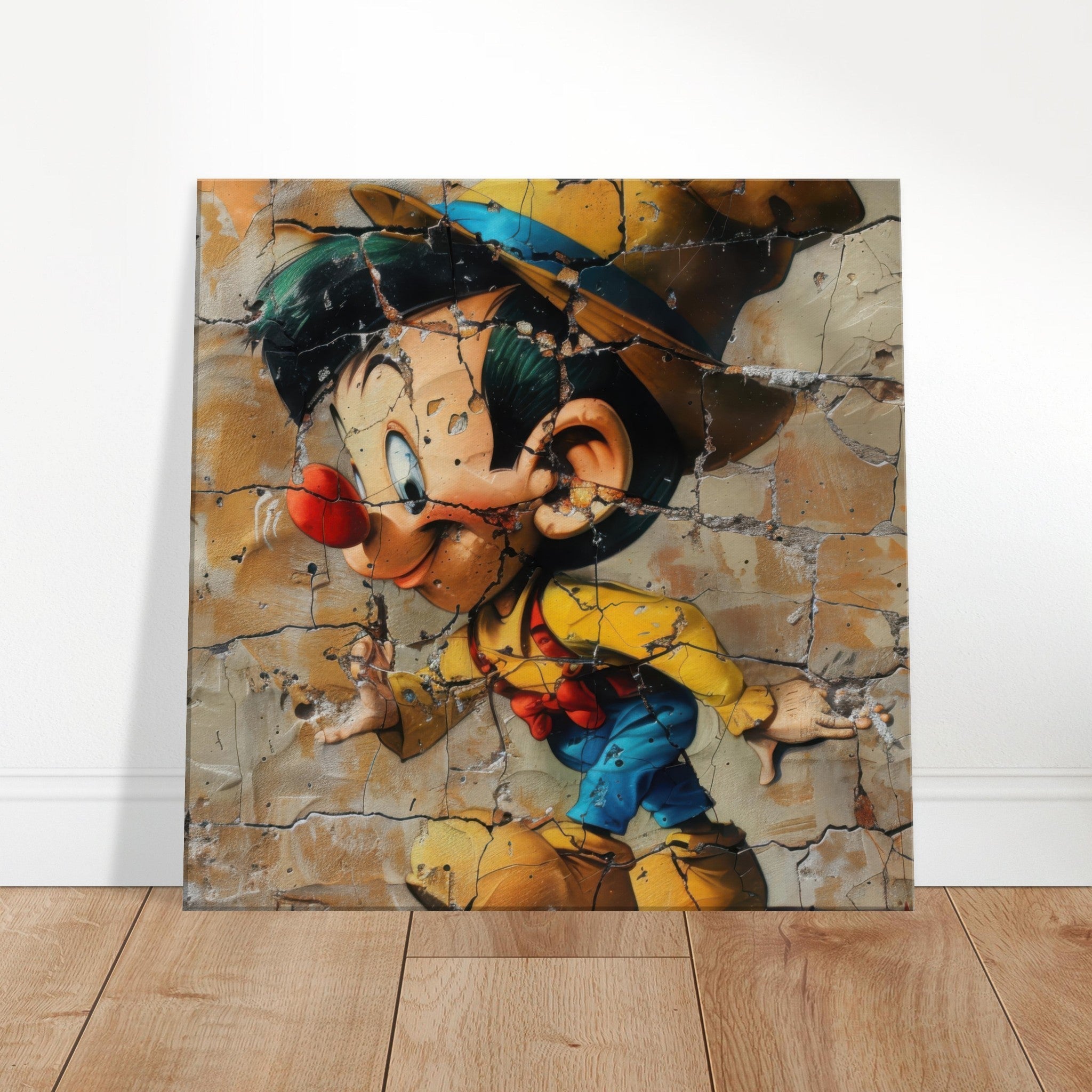 Canvas Square - street art style pinochio being naughty 19 - Shop Ai Art WebShop - Digital Art online Store