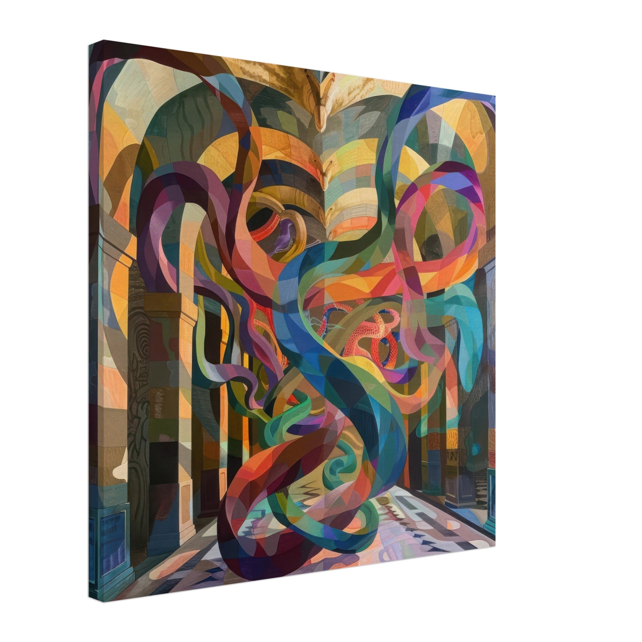 Canvas Square - The Hall of Serpentine Whispers abstract art style - Shop Ai Art WebShop - Digital Art online Store