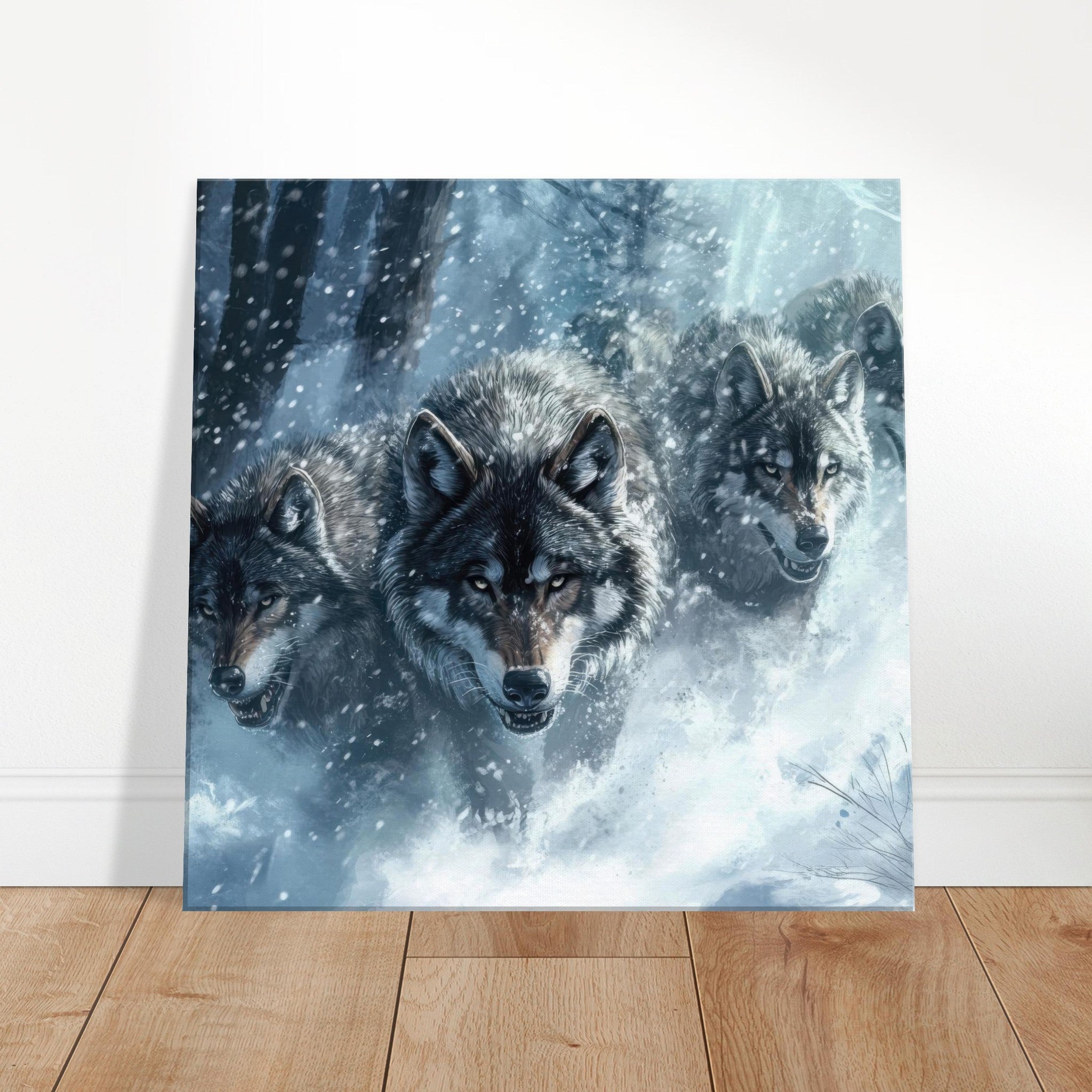 Canvas Square - Wolf Pack in the Snowy Wilderness - Shop Ai Art WebShop - Digital Art online Store