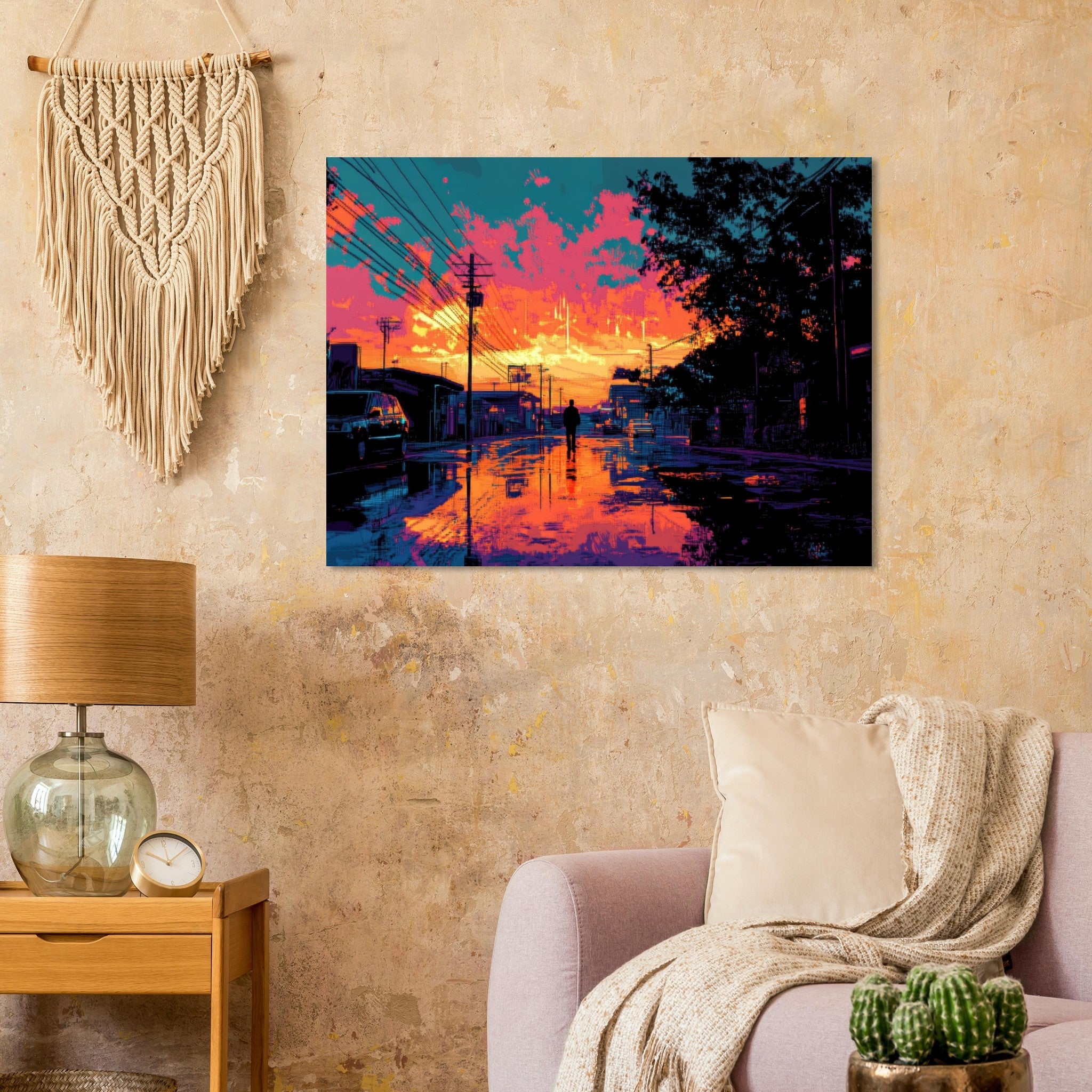 Fine Art Poster Landscape - A city where neon lights create impossible rifle 3 - Shop Ai Art WebShop - Digital Art online Store