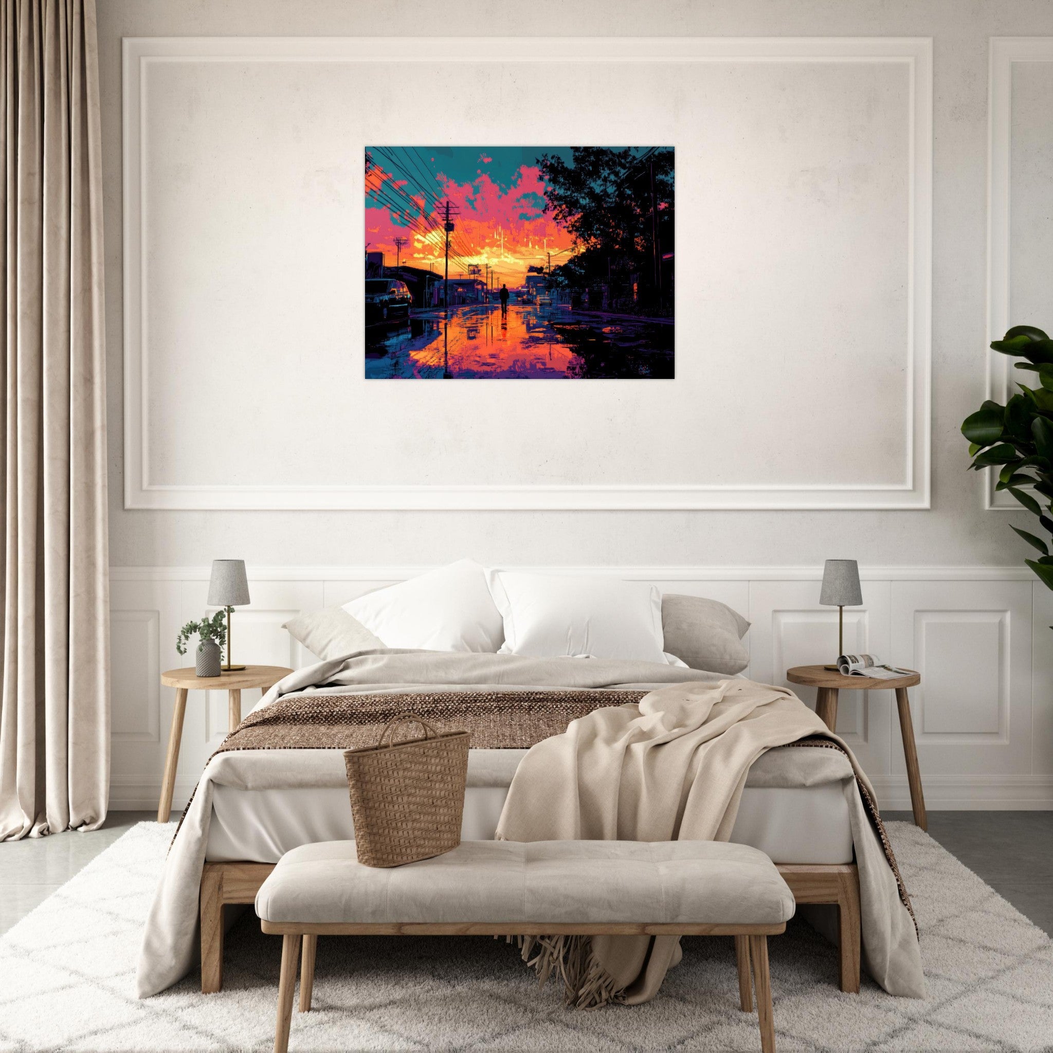 Fine Art Poster Landscape - A city where neon lights create impossible rifle 3 - Shop Ai Art WebShop - Digital Art online Store