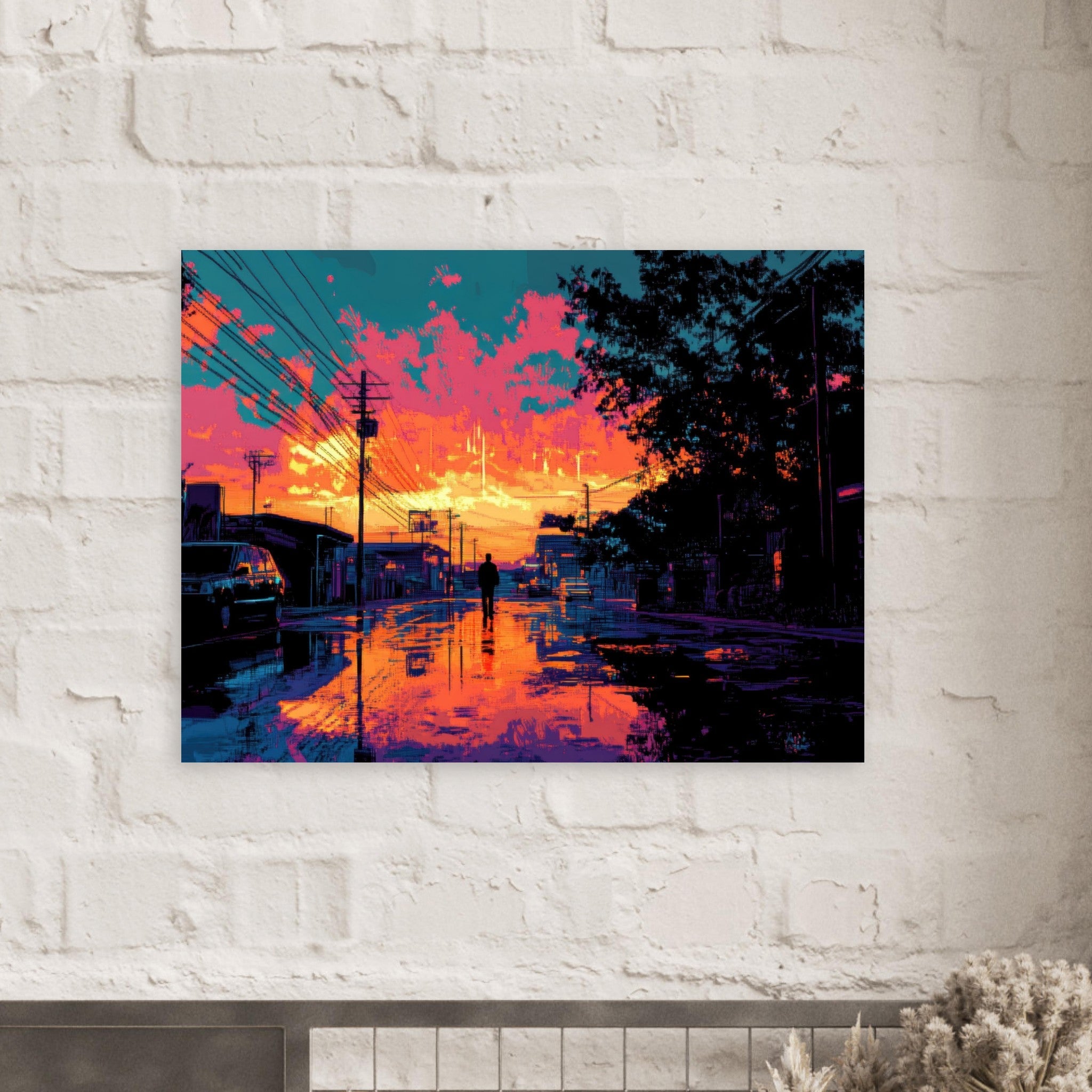 Fine Art Poster Landscape - A city where neon lights create impossible rifle 3 - Shop Ai Art WebShop - Digital Art online Store