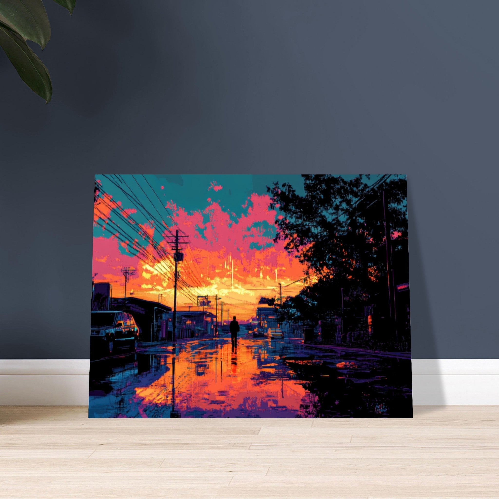 Fine Art Poster Landscape - A city where neon lights create impossible rifle 3 - Shop Ai Art WebShop - Digital Art online Store