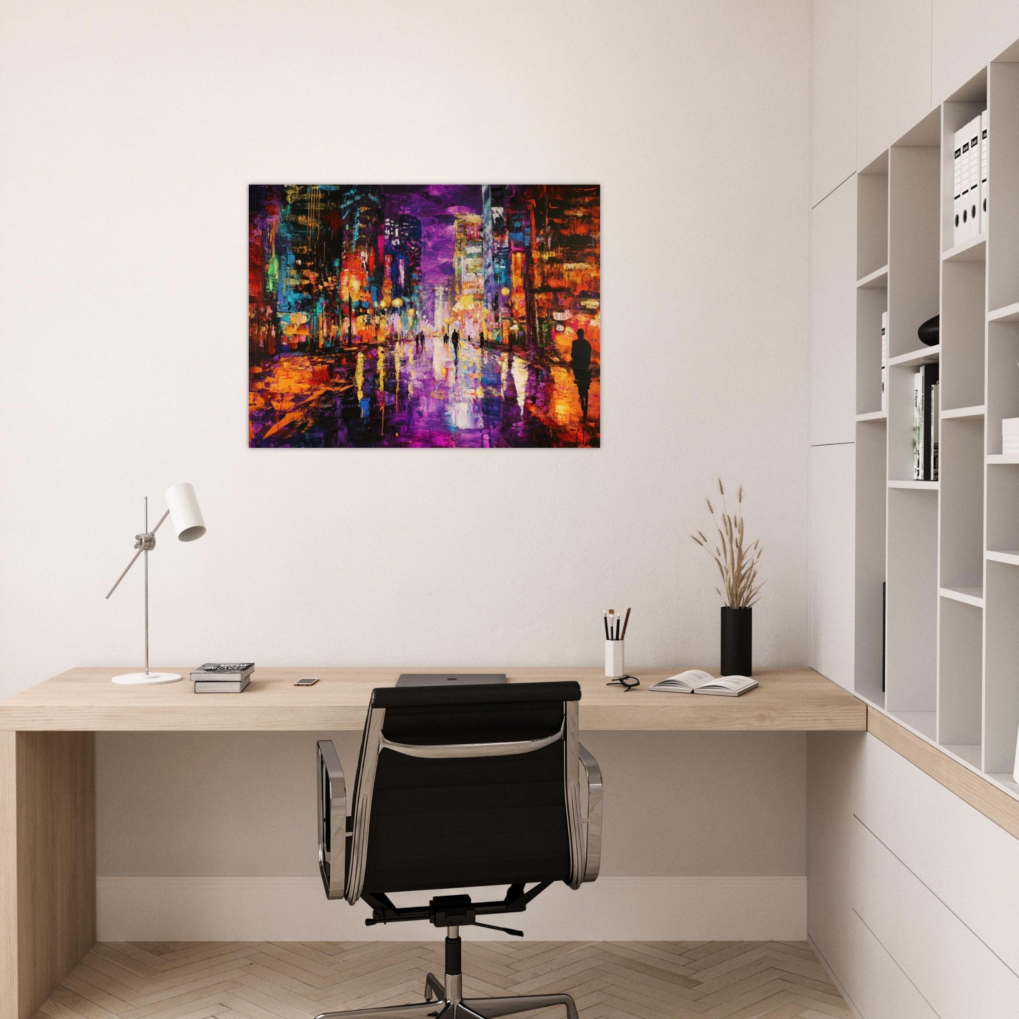 Fine Art Poster Landscape - A cityscape bathed in the dim glow of streetligh - Shop Ai Art WebShop - Digital Art online Store