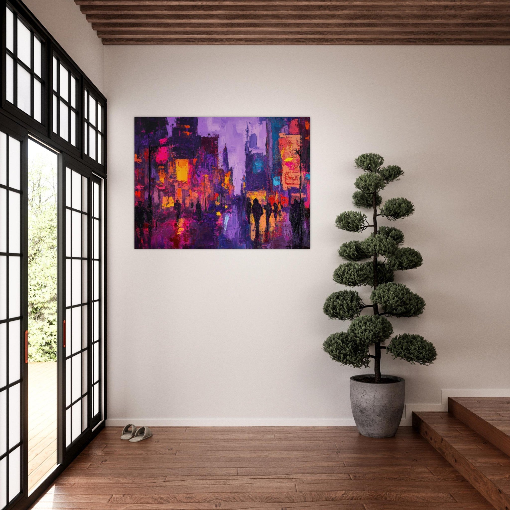 Fine Art Poster Landscape - A cityscape bathed in the dim glow of streetligh 3 - Shop Ai Art WebShop - Digital Art online Store