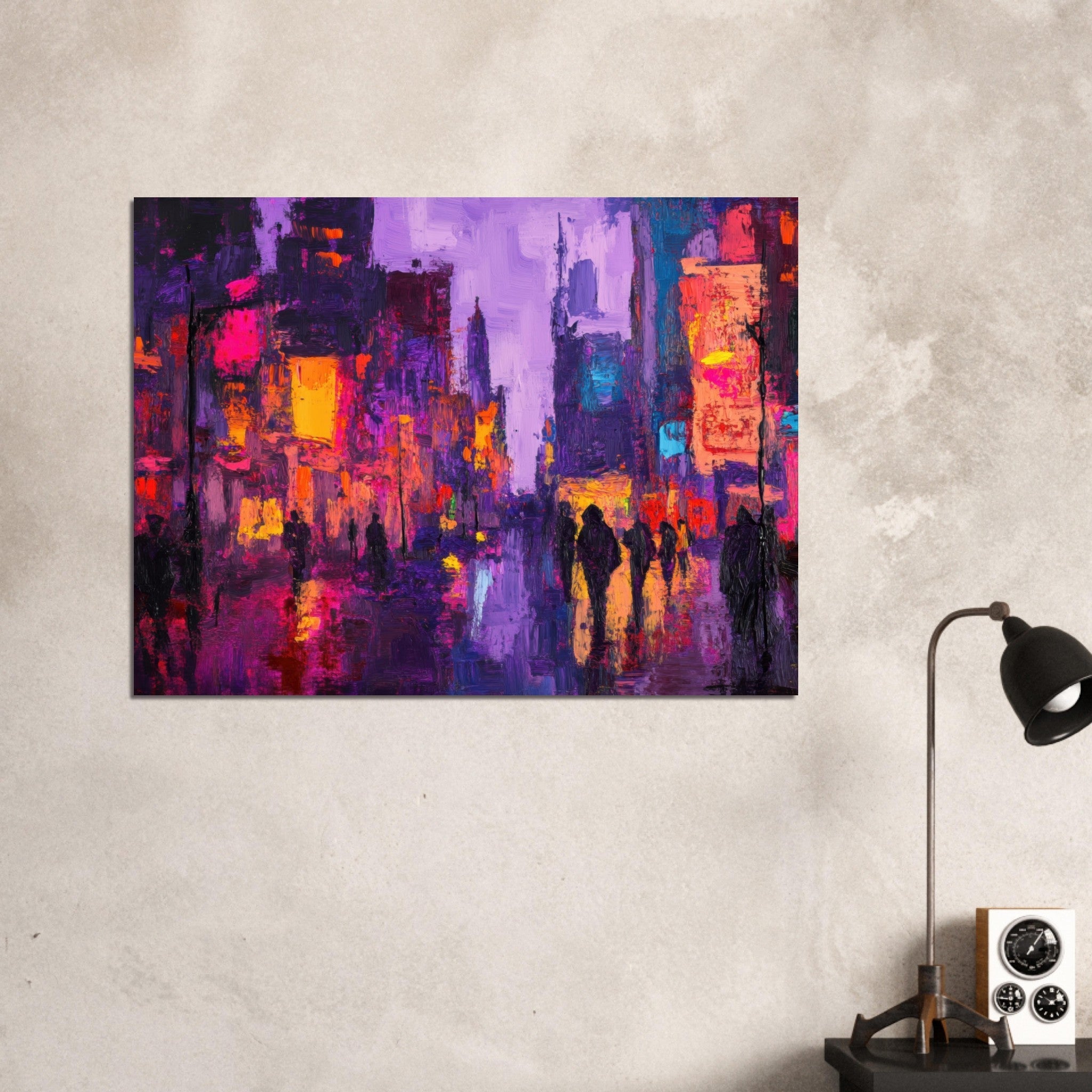 Fine Art Poster Landscape - A cityscape bathed in the dim glow of streetligh 3 - Shop Ai Art WebShop - Digital Art online Store
