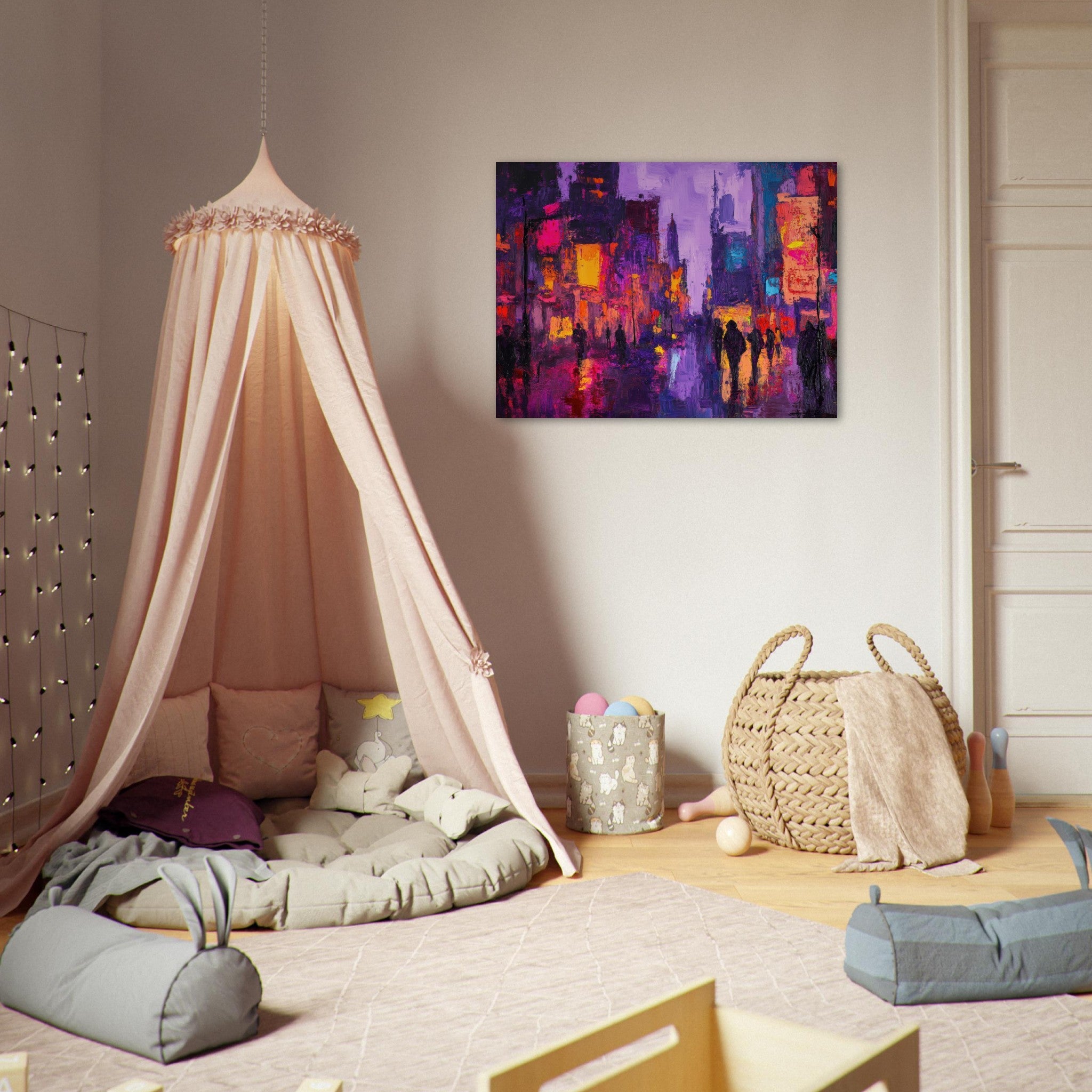 Fine Art Poster Landscape - A cityscape bathed in the dim glow of streetligh 3 - Shop Ai Art WebShop - Digital Art online Store