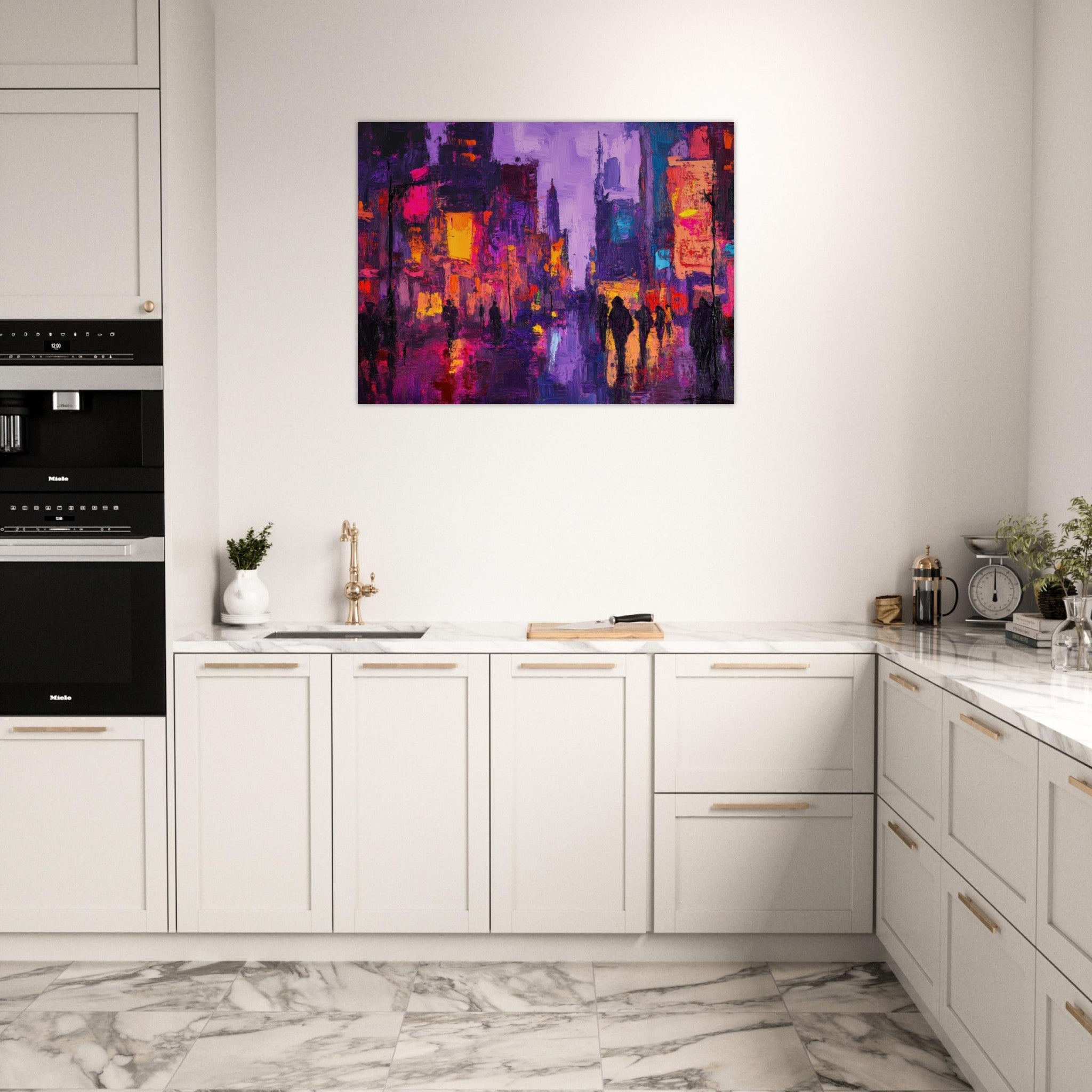 Fine Art Poster Landscape - A cityscape bathed in the dim glow of streetligh 3 - Shop Ai Art WebShop - Digital Art online Store