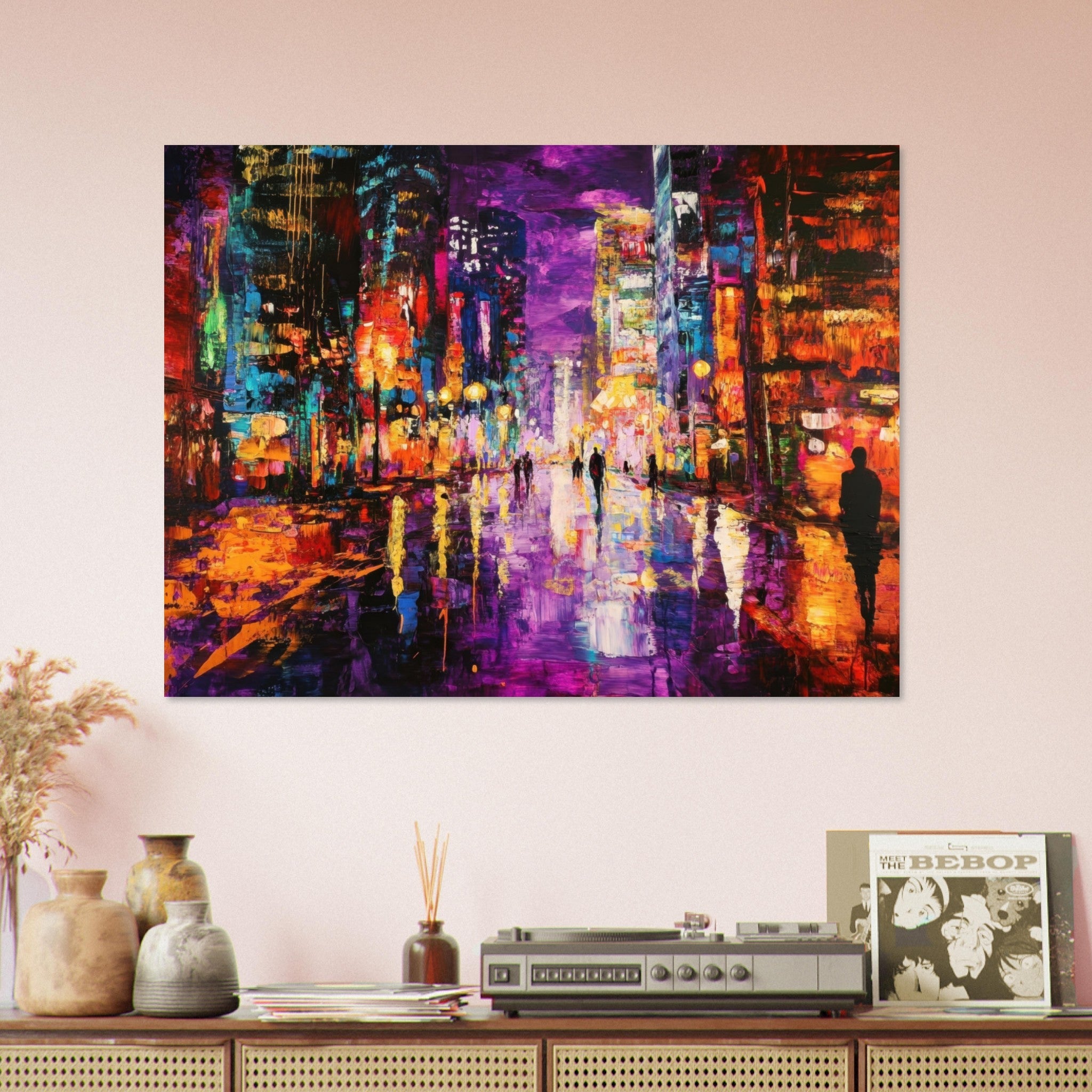 Fine Art Poster Landscape - A cityscape bathed in the dim glow of streetligh - Shop Ai Art WebShop - Digital Art online Store