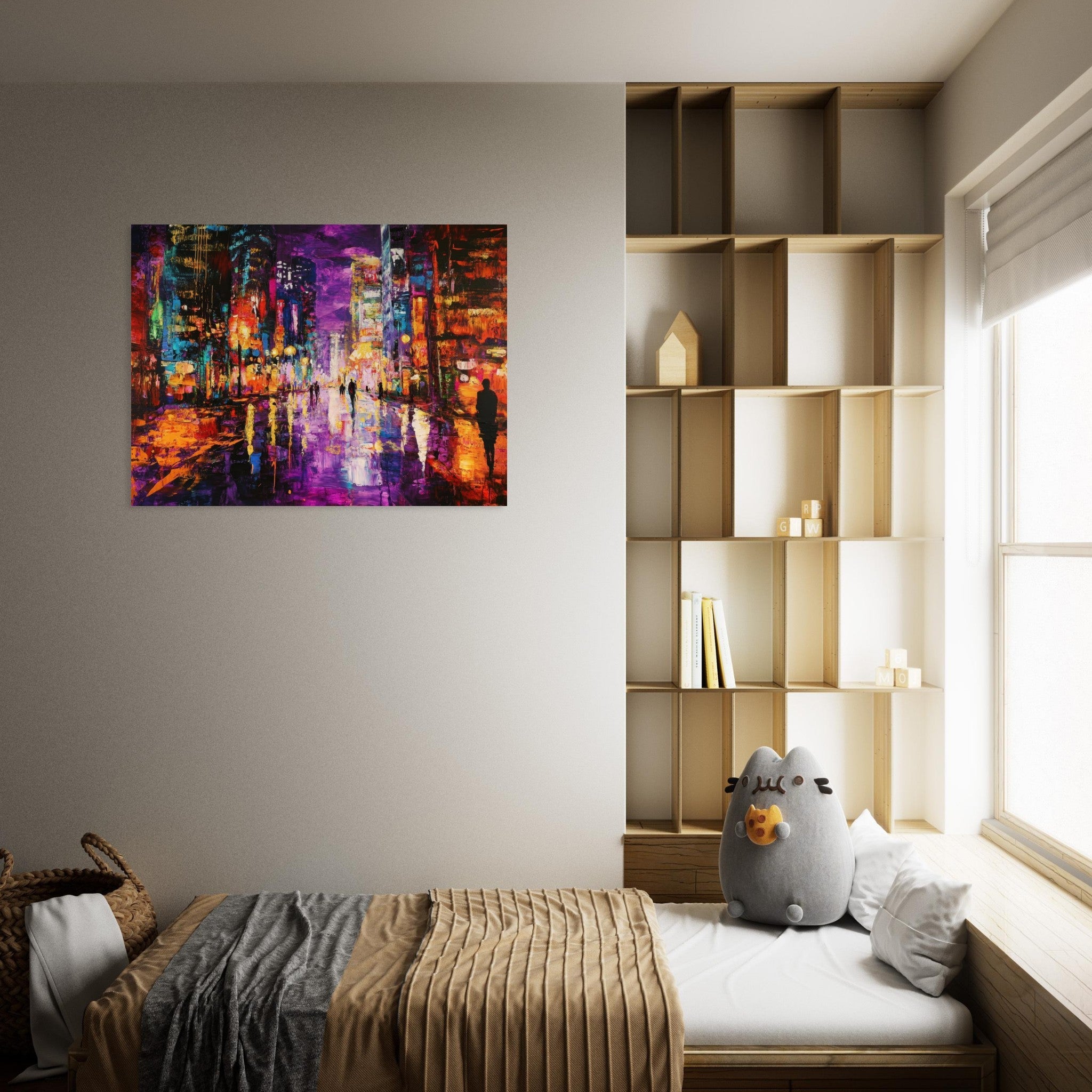 Fine Art Poster Landscape - A cityscape bathed in the dim glow of streetligh - Shop Ai Art WebShop - Digital Art online Store