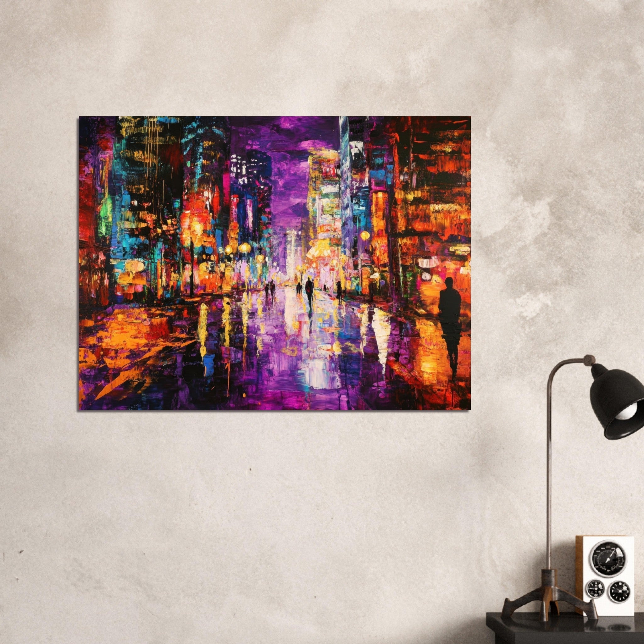 Fine Art Poster Landscape - A cityscape bathed in the dim glow of streetligh - Shop Ai Art WebShop - Digital Art online Store