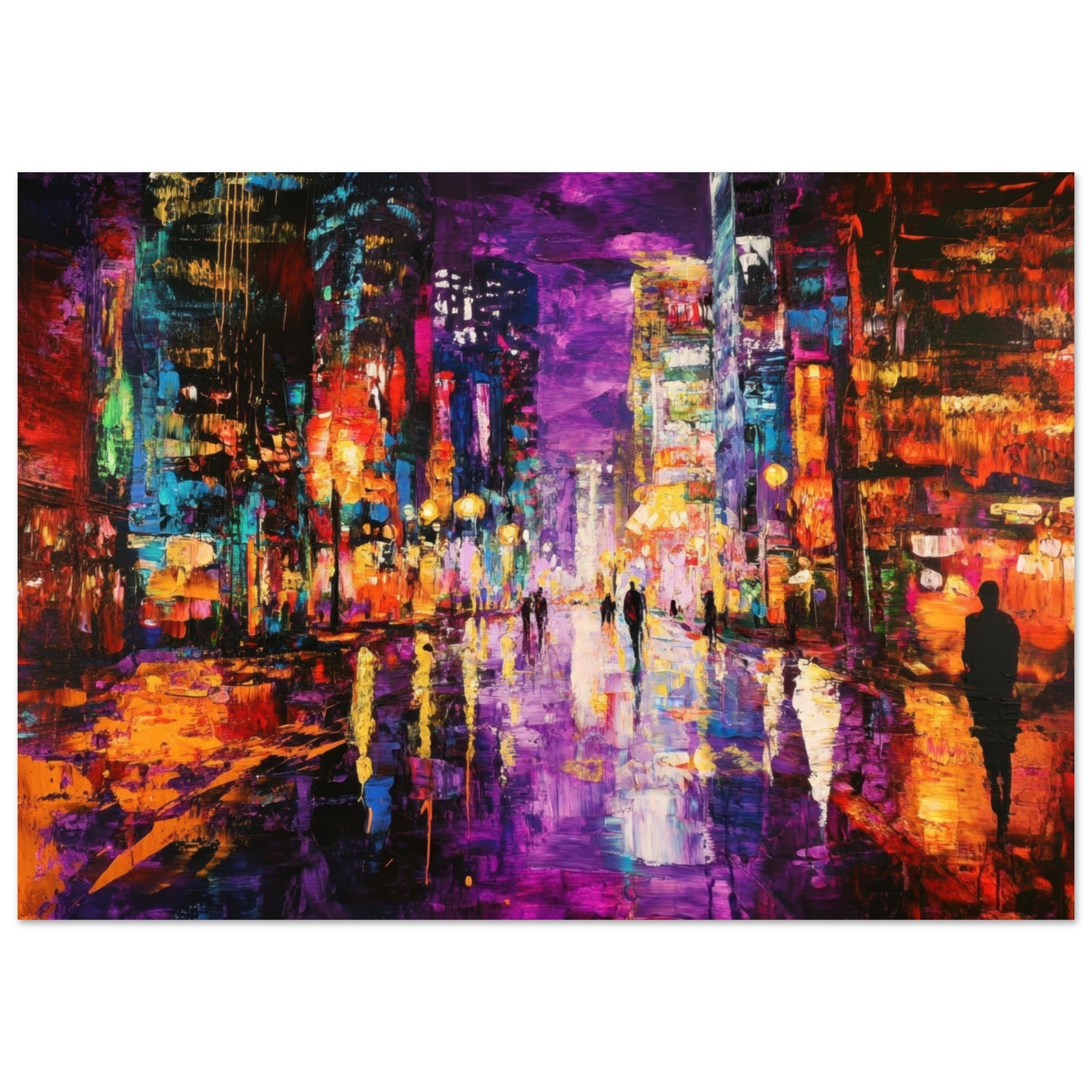 Fine Art Poster Landscape - A cityscape bathed in the dim glow of streetligh - Shop Ai Art WebShop - Digital Art online Store
