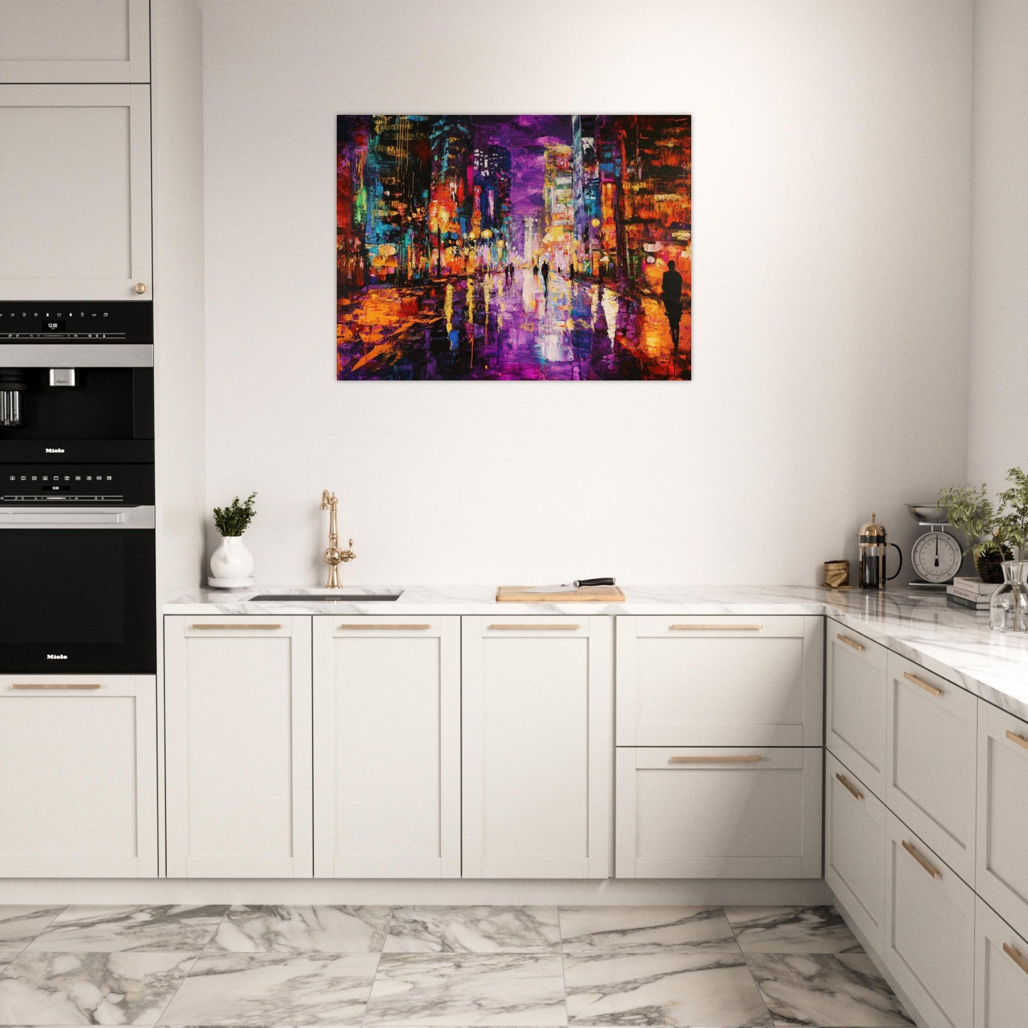 Fine Art Poster Landscape - A cityscape bathed in the dim glow of streetligh - Shop Ai Art WebShop - Digital Art online Store