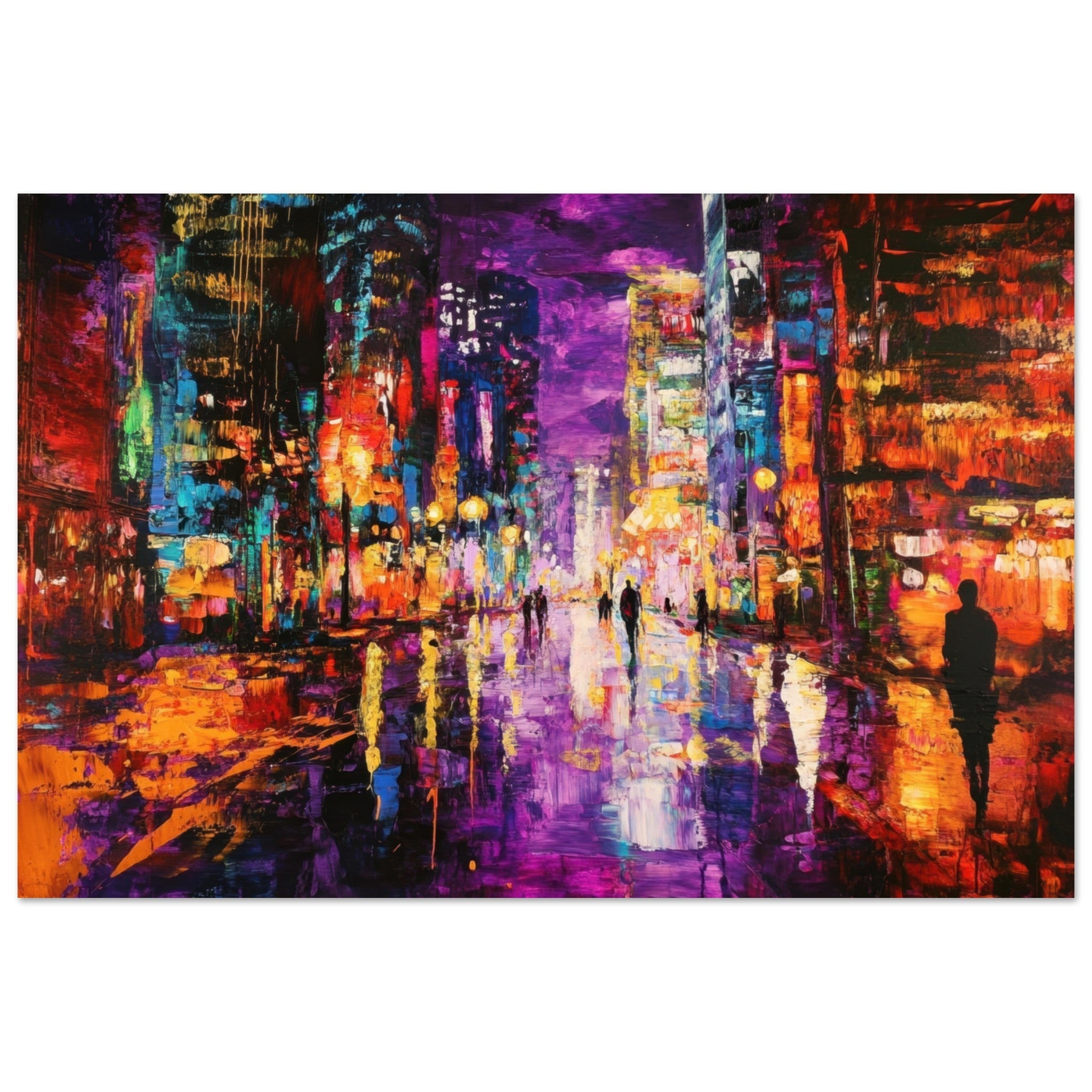Fine Art Poster Landscape - A cityscape bathed in the dim glow of streetligh - Shop Ai Art WebShop - Digital Art online Store