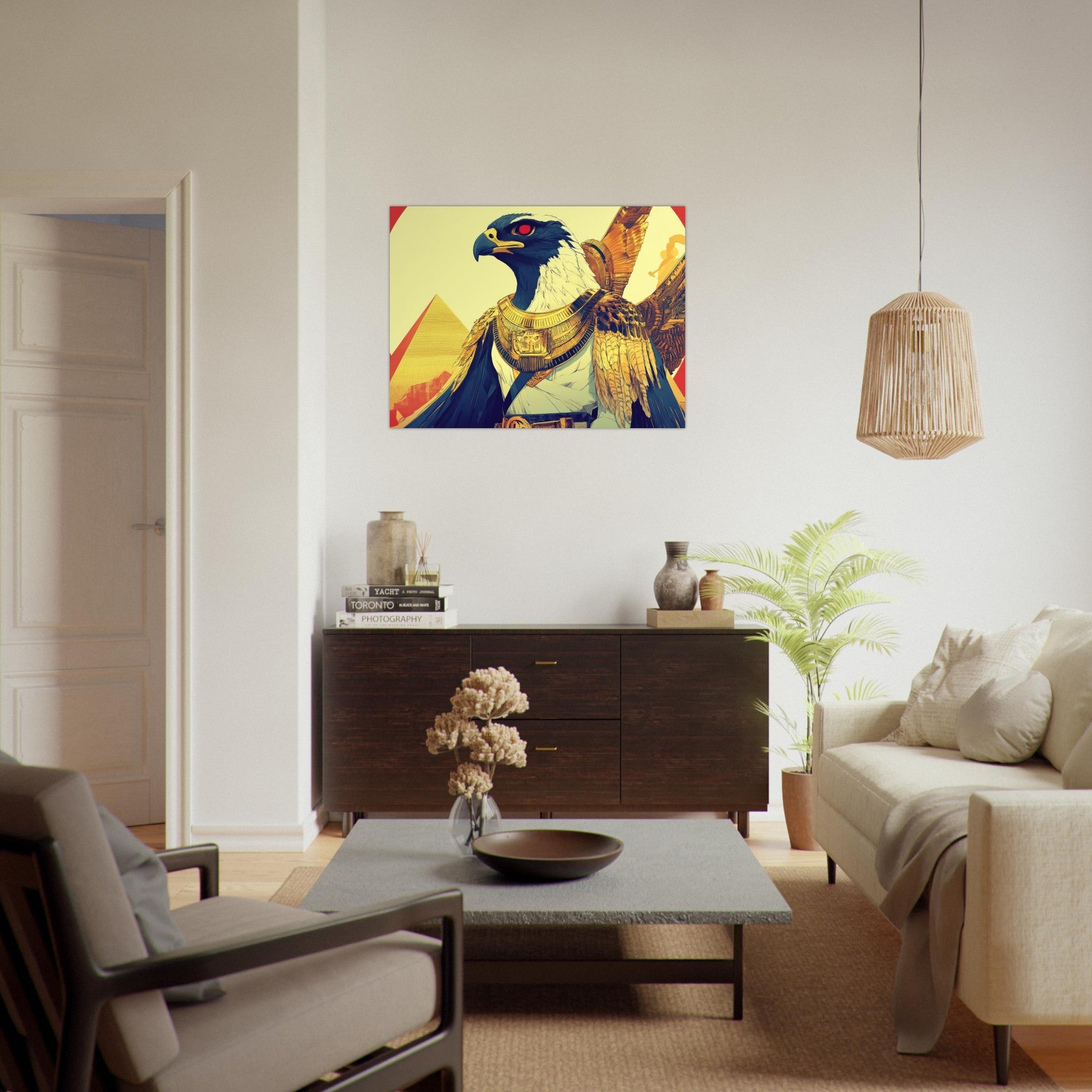 Fine Art Poster Landscape - Ancient Egyptian Falcon God Horus A majestic far 3 - Shop Ai Art WebShop - Digital Art online Store