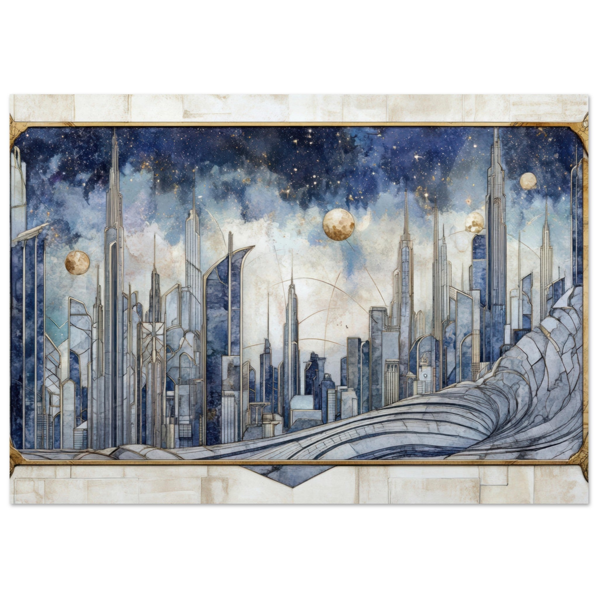 Fine Art Poster Landscape - Architects of the Stars A stylized depiction - Shop Ai Art WebShop - Digital Art online Store